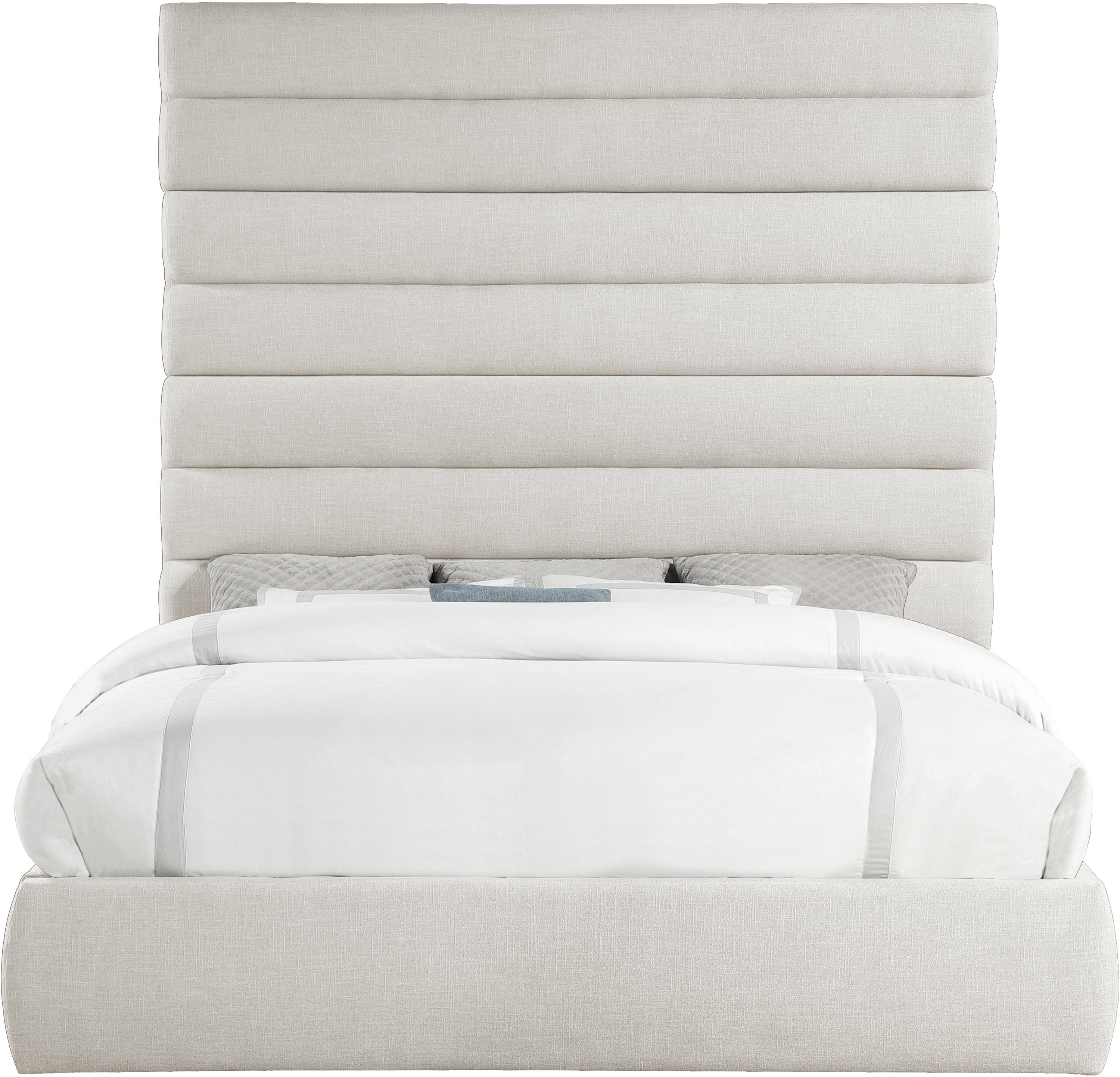 Adam - Linen Fabric King Bed With 89" Headboard - Cream