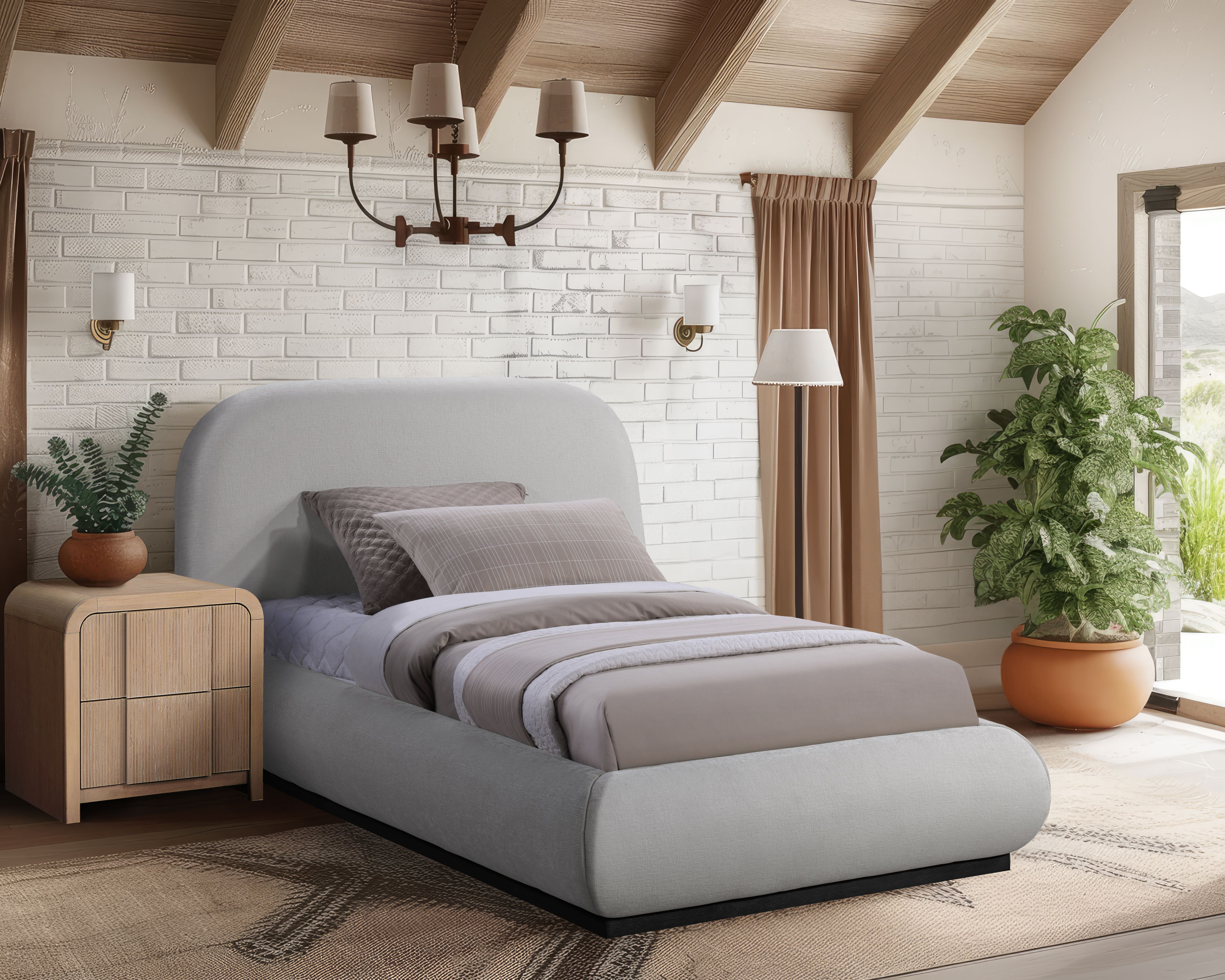 Vaughn - Chenille Twin Bed With Black Base - Gray
