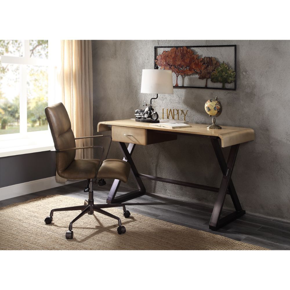 Danton - Executive Writing Desk - Gold Aluminum, beige