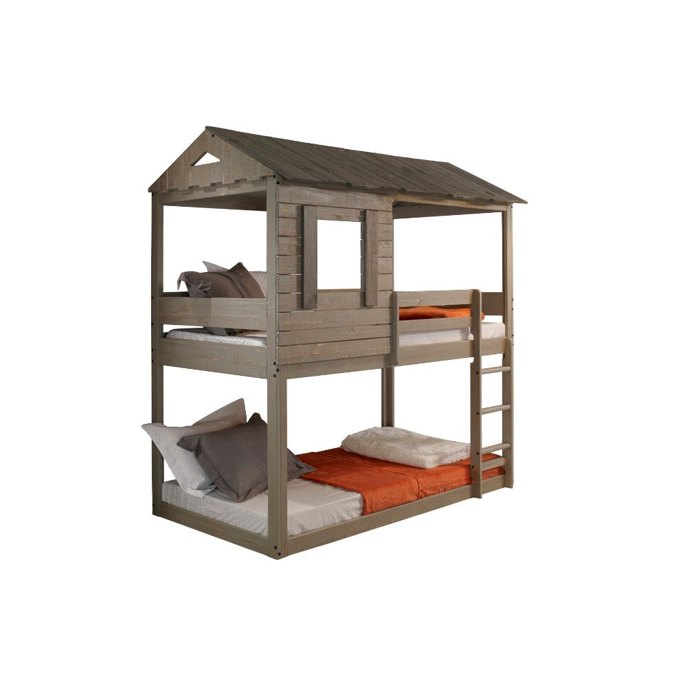 Darlene - Twin Over Twin Bunk Bed - Rustic Gray, dark gray, view 2