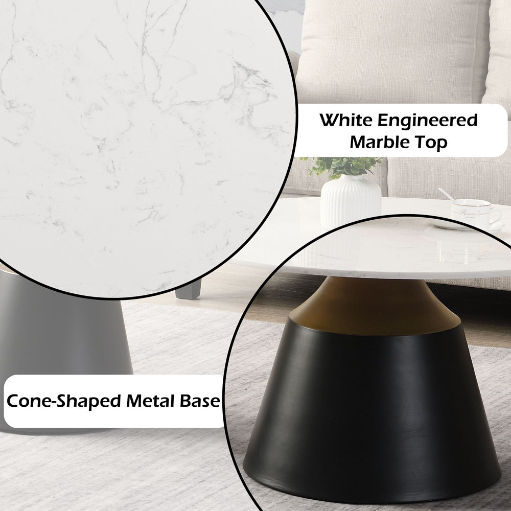 Jaramillo - Coffee Table - White Natural Marble Top & Black, white, view 6