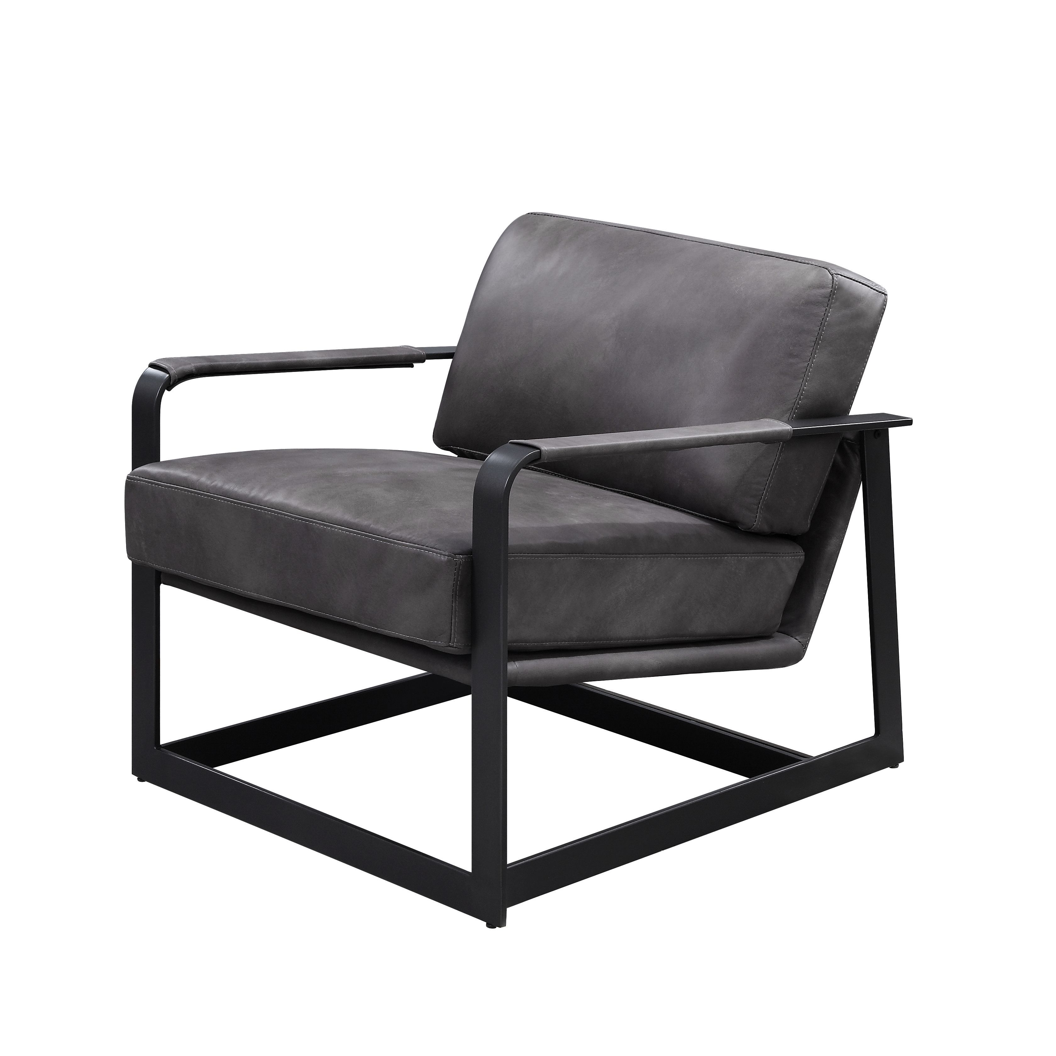 Locnos - Accent Chair - Gray Top Grain Leather & Black, dark gray, view 2