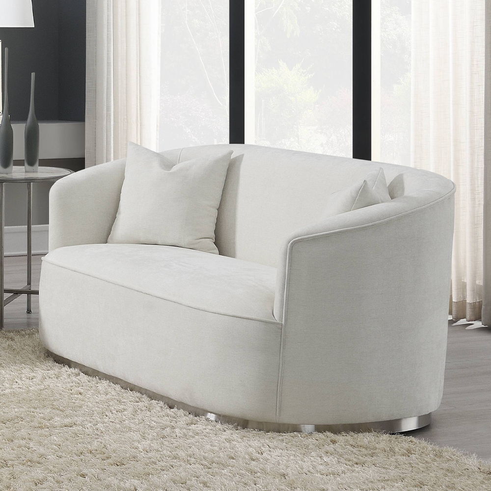 Odette - Loveseat With 2 Pillows - Beige Chenille, white