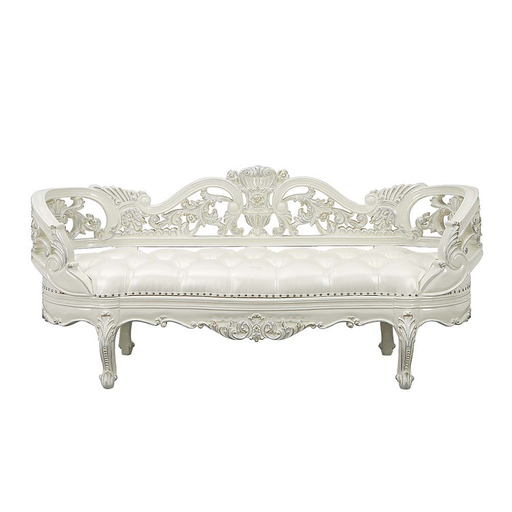 Adara - Bench - Pearl White Synthetic Leather & Antique White, beige, view 2
