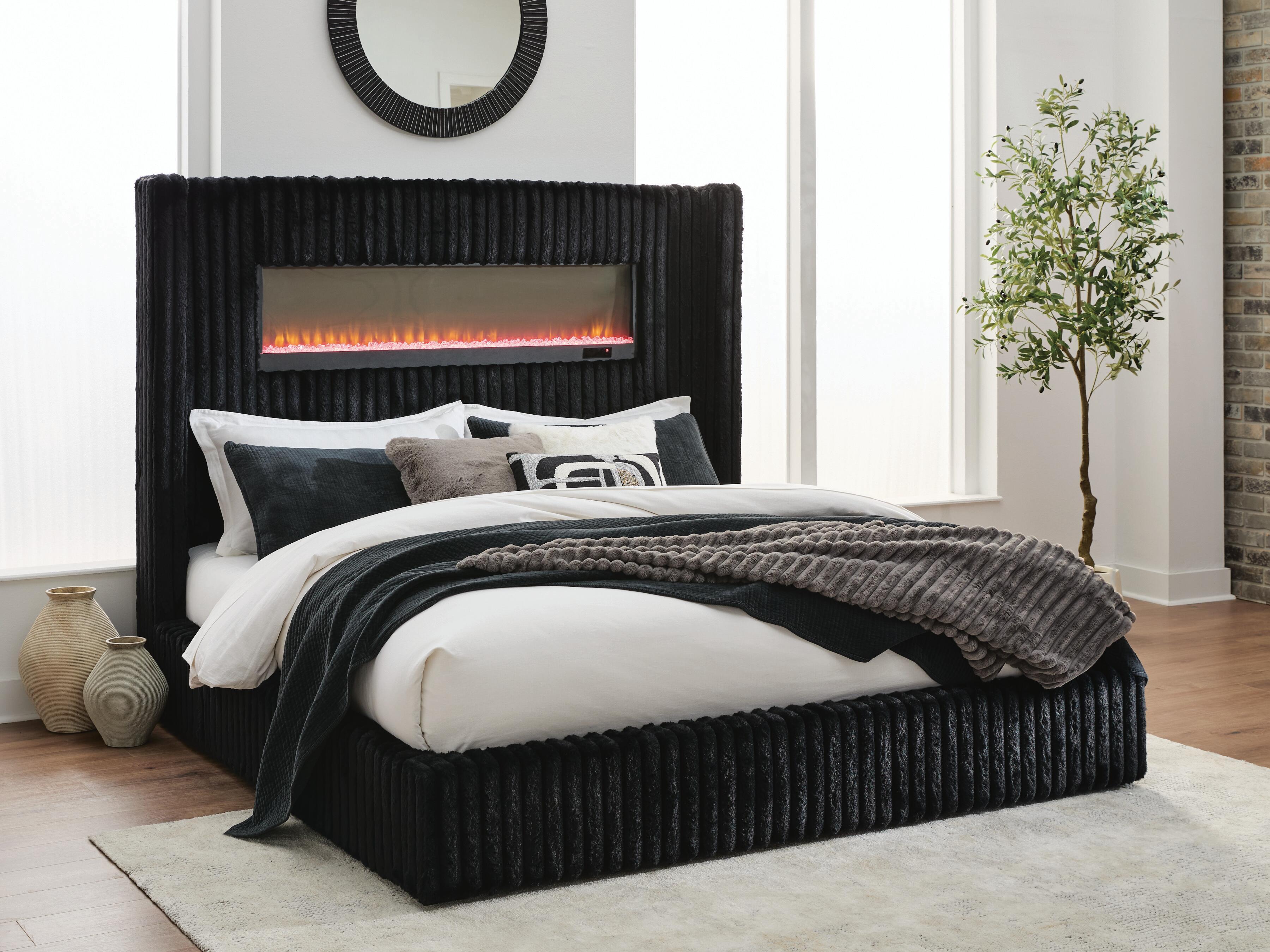 Ashley Furniture Tayleena - Queen Upholstered Bed With Fireplace And Wireless Audio - Black - Image 11
