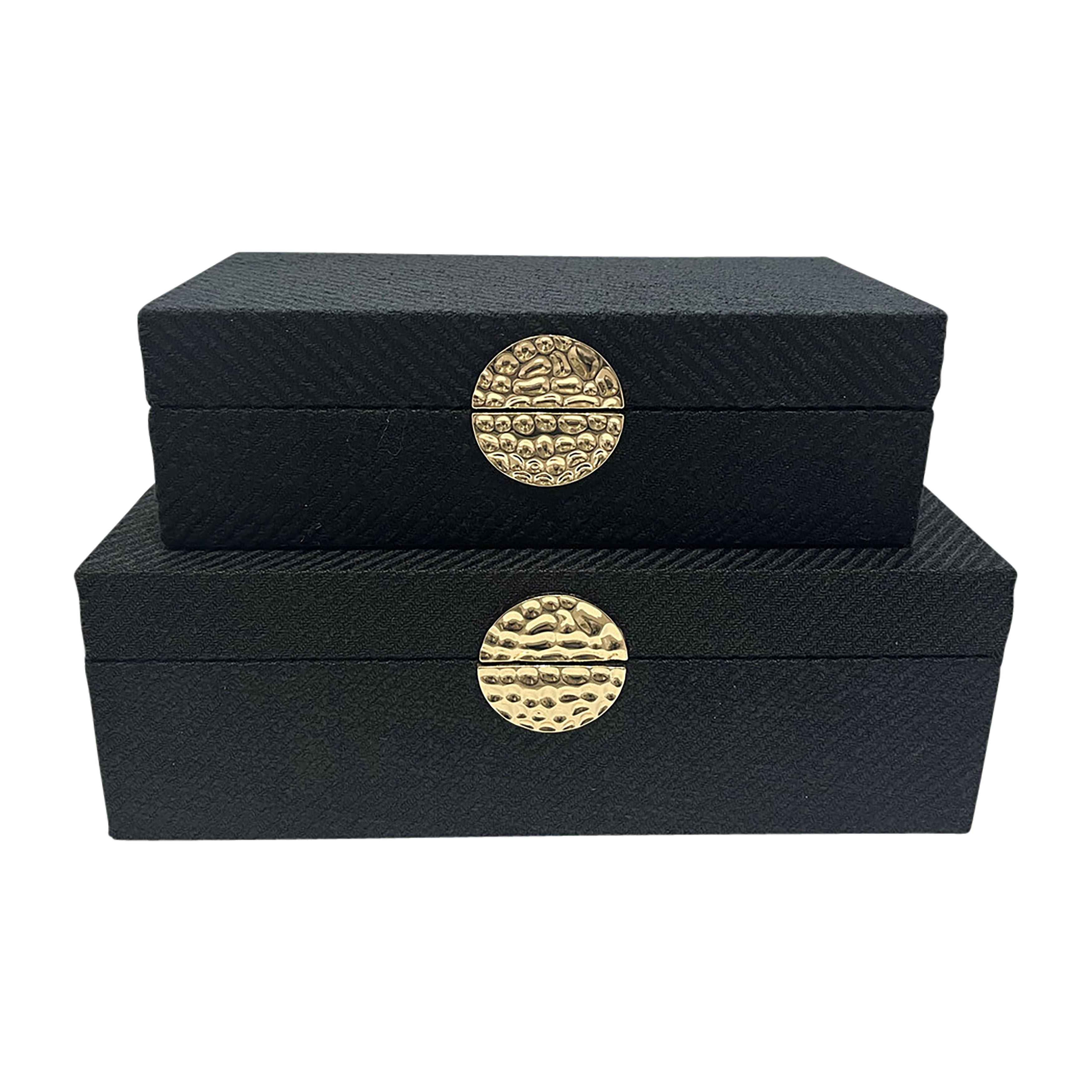 10\" / 12\" Velveteen Box With Medallion (Set of 2) - Black / Gold