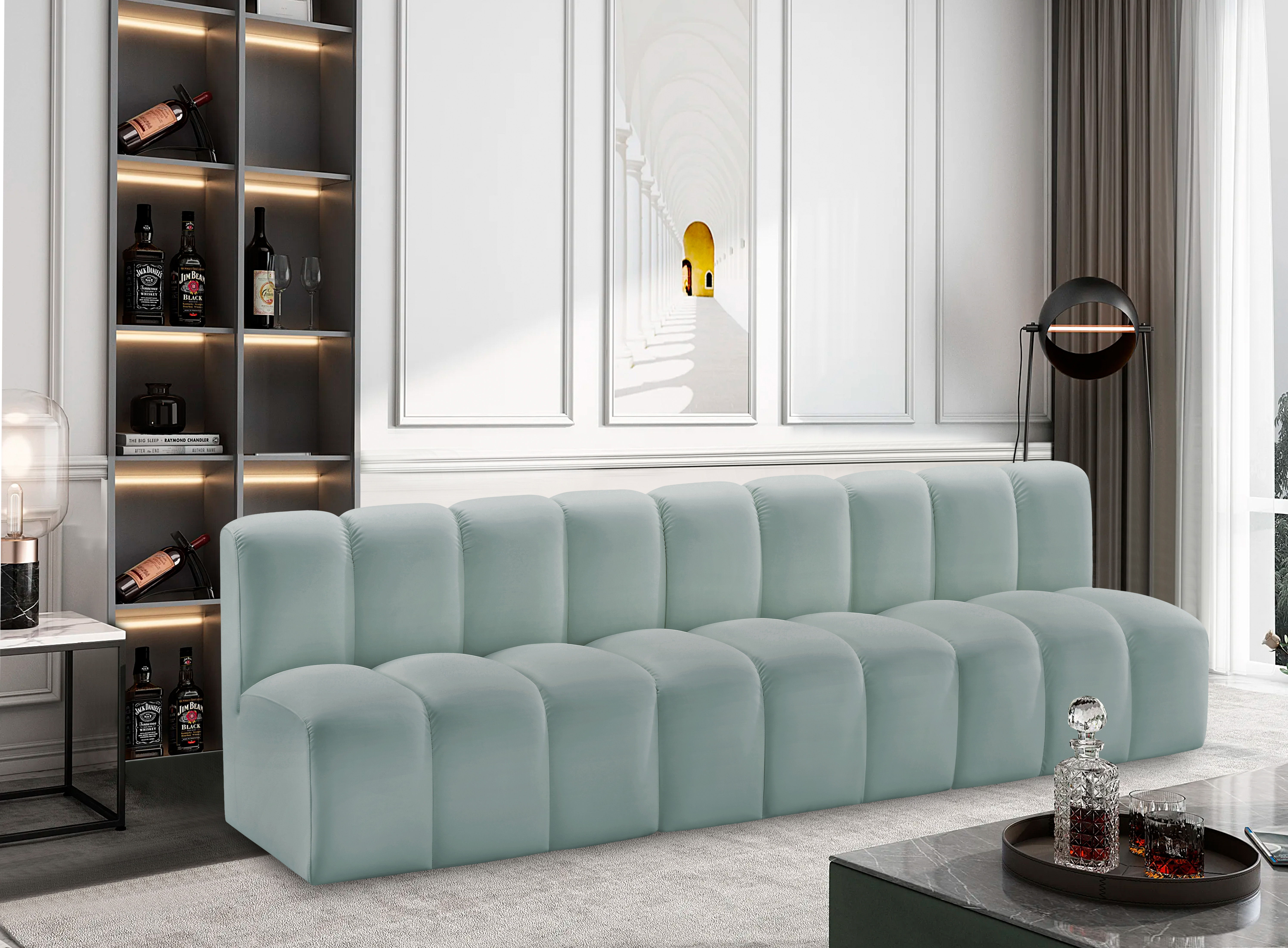 Arc - Faux Leather 3 Seats Modular Sofa - Mint Green