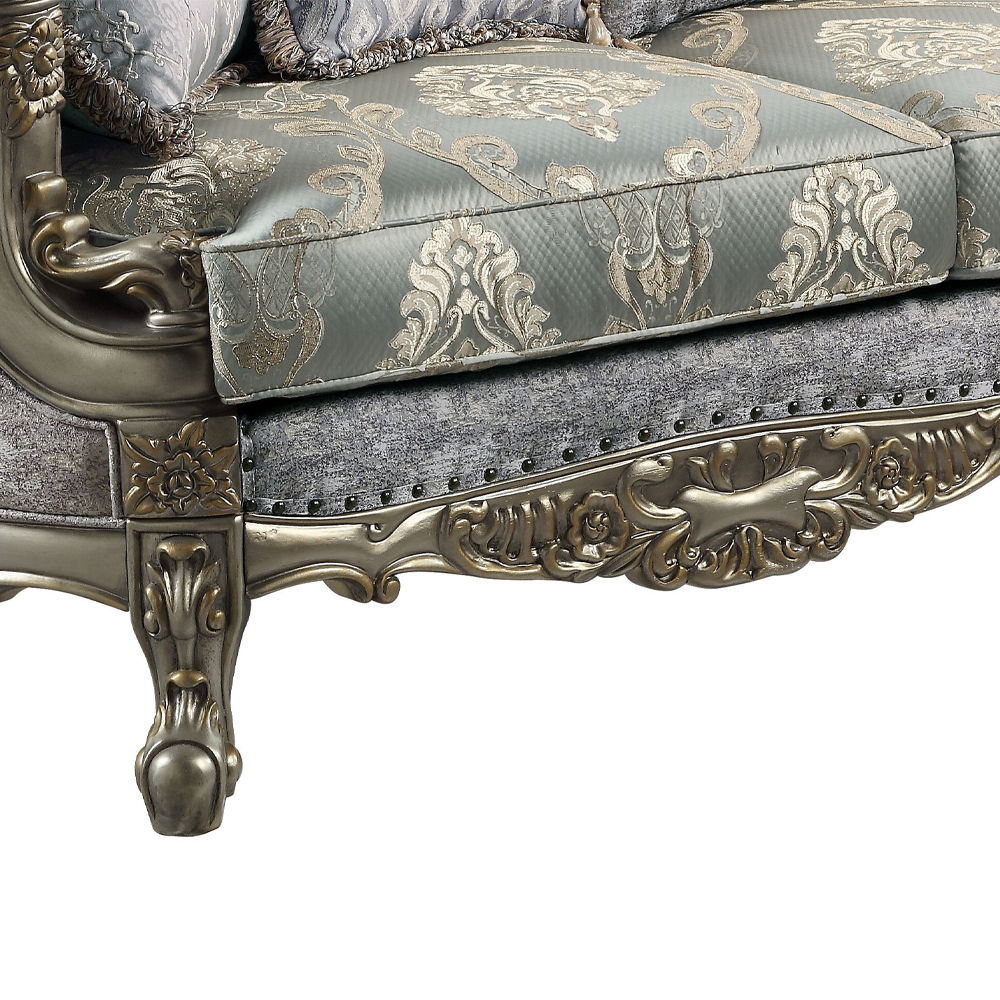 Miliani - Loveseat With 3 Pillows - Fabric & Antique Bronze, silver, view 6