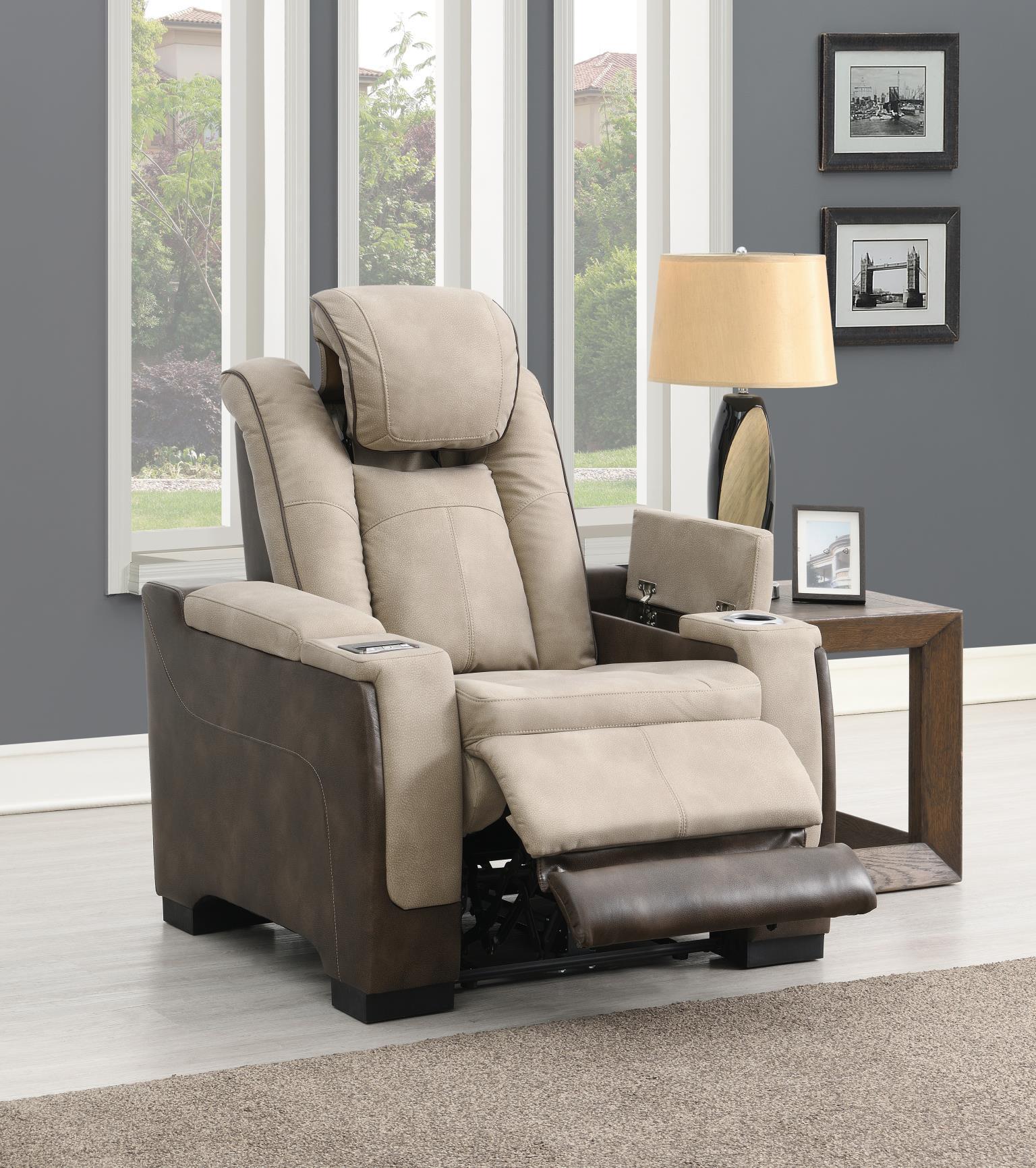 Power Reclining Chair With Power Headrest, Storage Arms / USB And Wireless Charger
