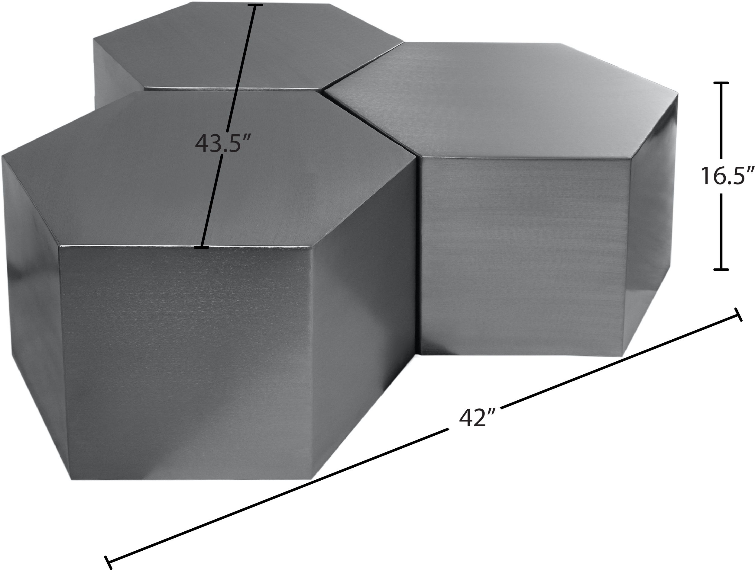 Hexagon - Coffee Table Modular Shape 3 Piece - Pearl Silver