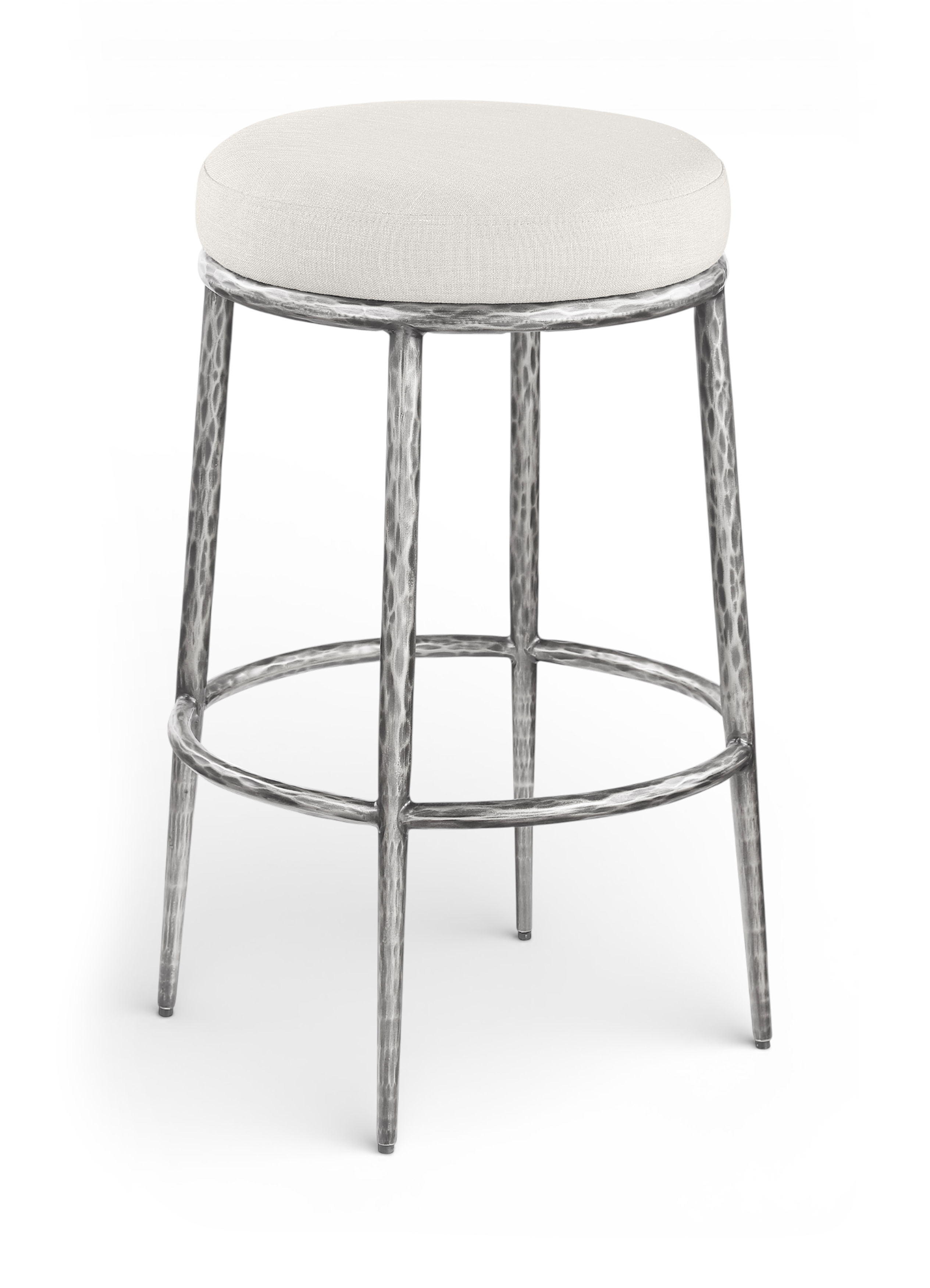 Ferro - Performance Fabric Upholstered Backless Bar Stool - Cream / Antique Silver