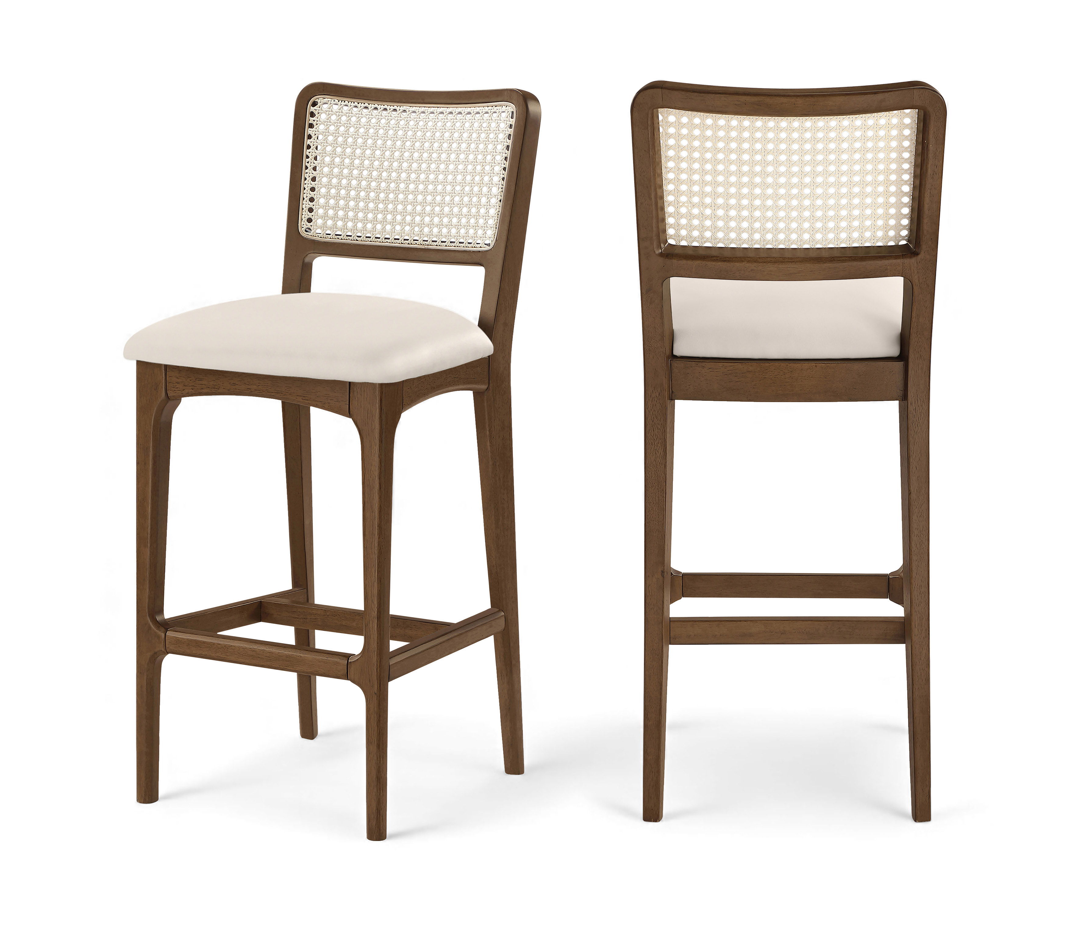 Atrium - Cane Back And Vegan Leather Upholstered Bar Stool (Set of 2) - Cream / Brushed Brown
