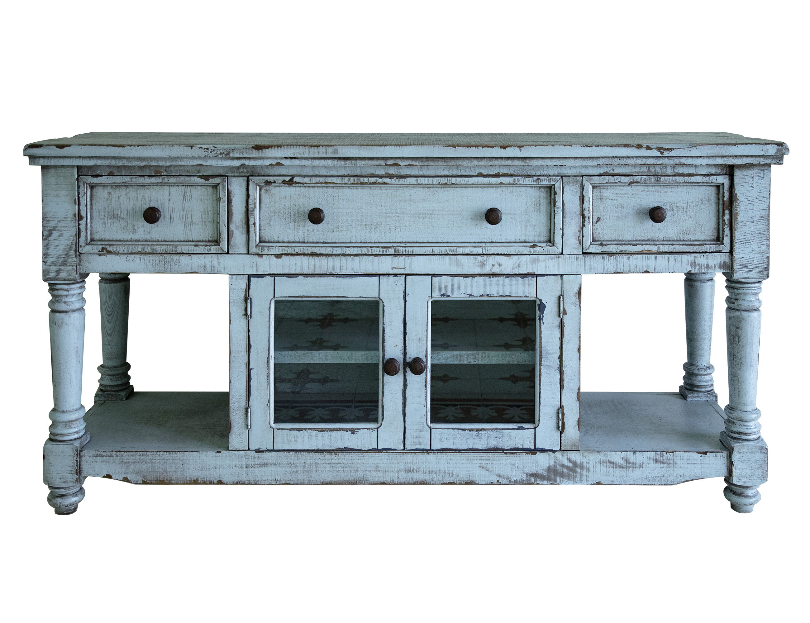 International Furniture Direct Aruba - TV Stand / Console With 3 Drawers And 2 Doors In Blue - Sky Blue