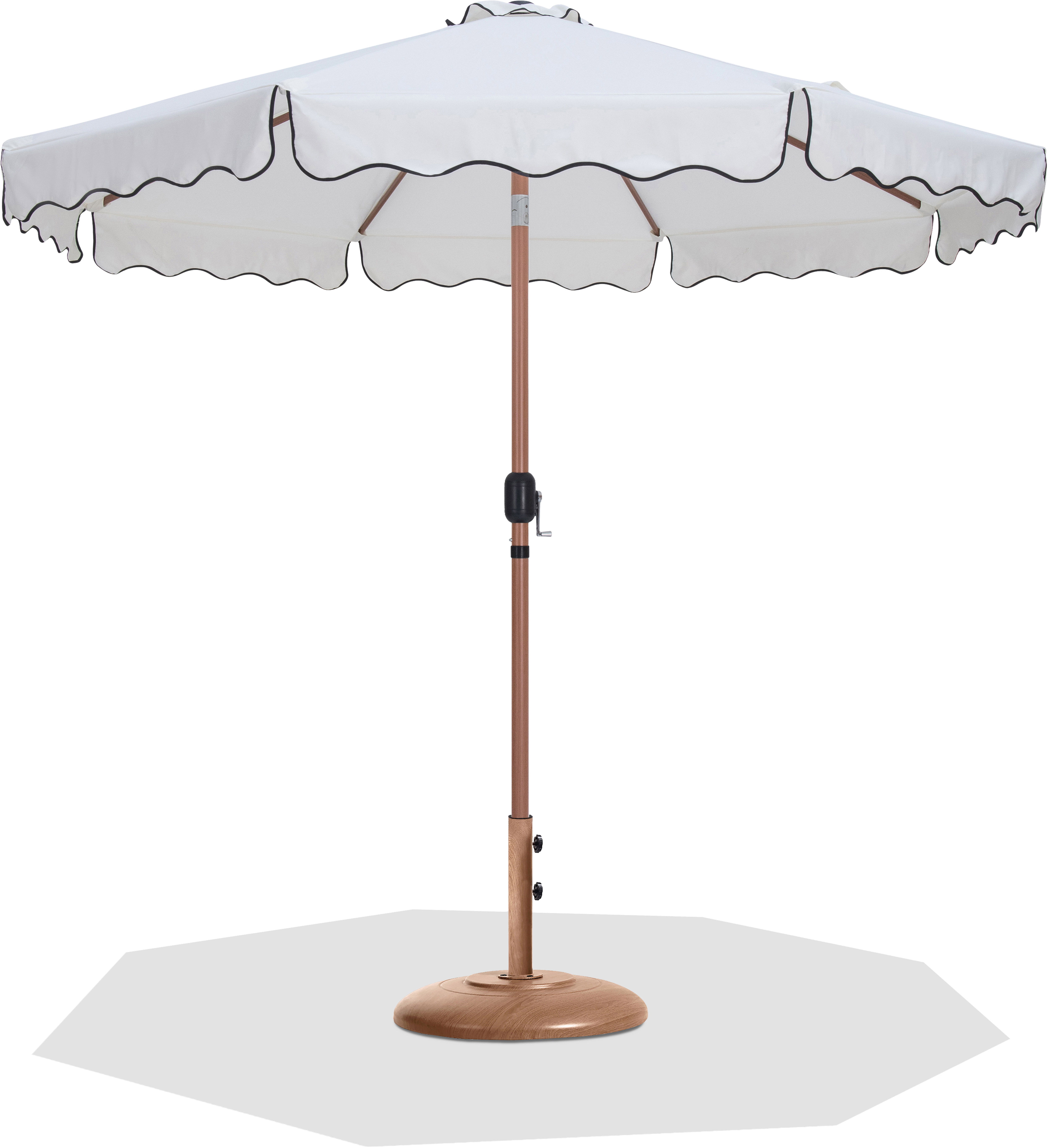 Amalfi - With Black Piping / Teak Aluminum Patio Umbrella With Base - White