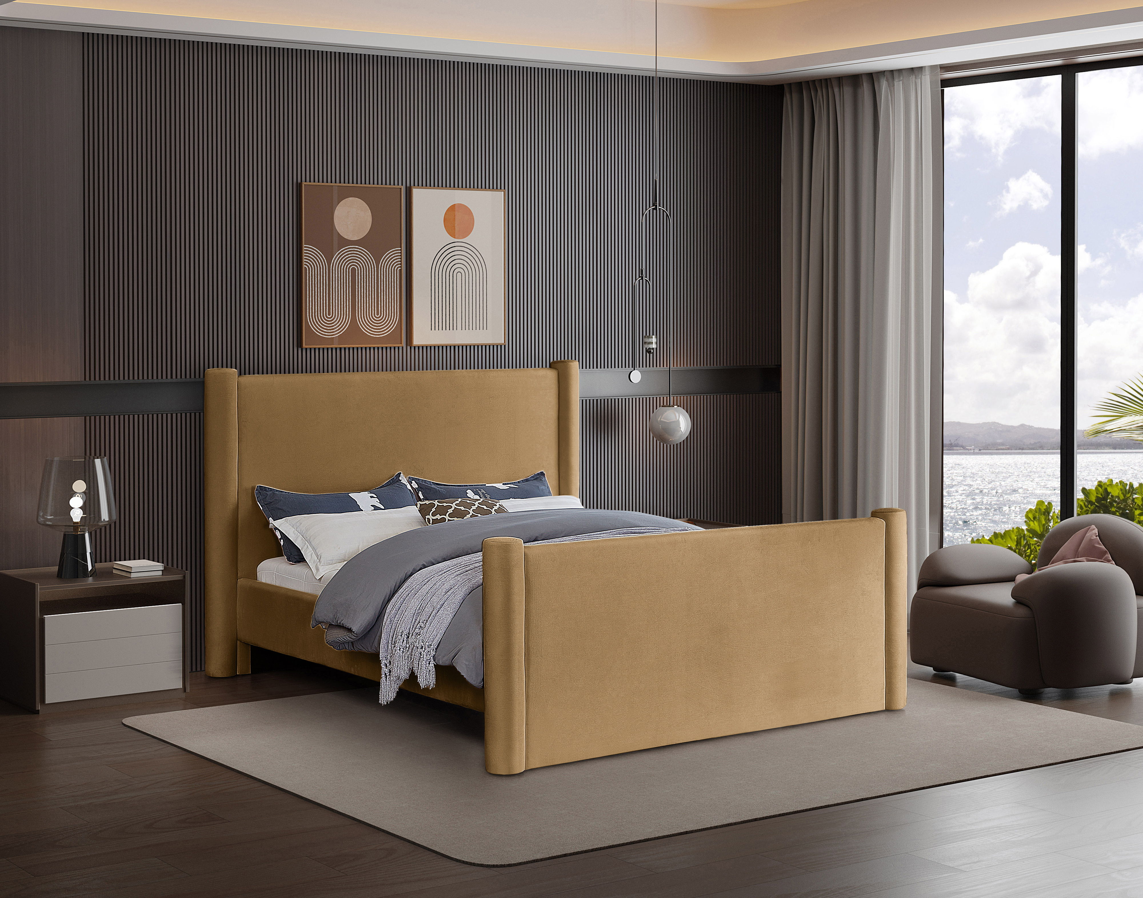 Elias - Velvet King Bed - Saddle