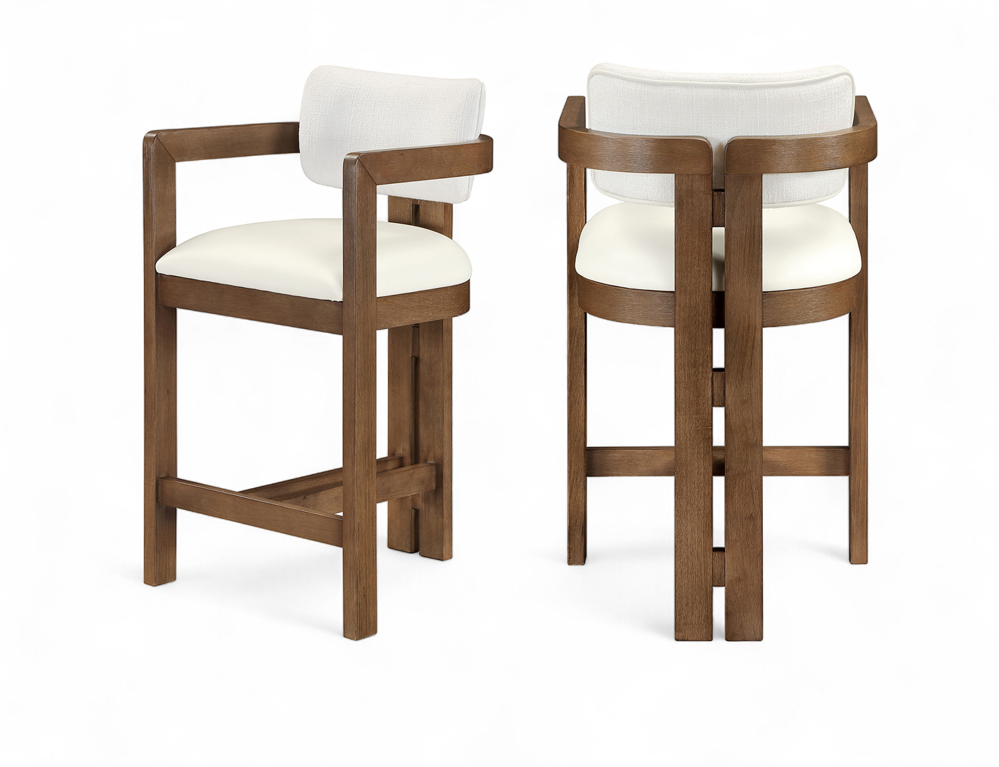 Ravina - Vegan Leather and Linen Textured Fabric Upholstered Counter Stool - Cream / Stained Brown