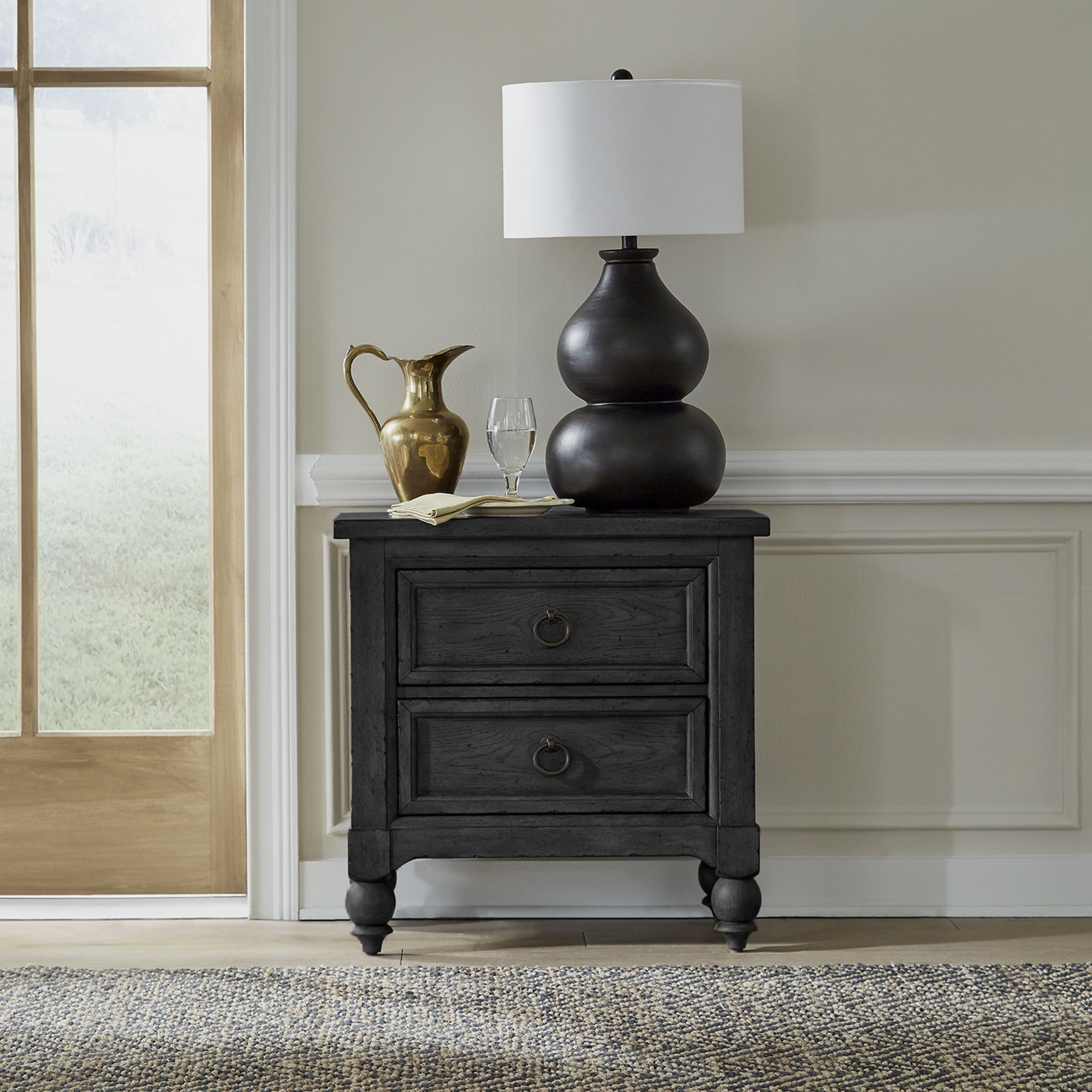 Liberty Furniture Americana Farmhouse - 2 Drawer Nightstand With Charging Station - Dark Gray