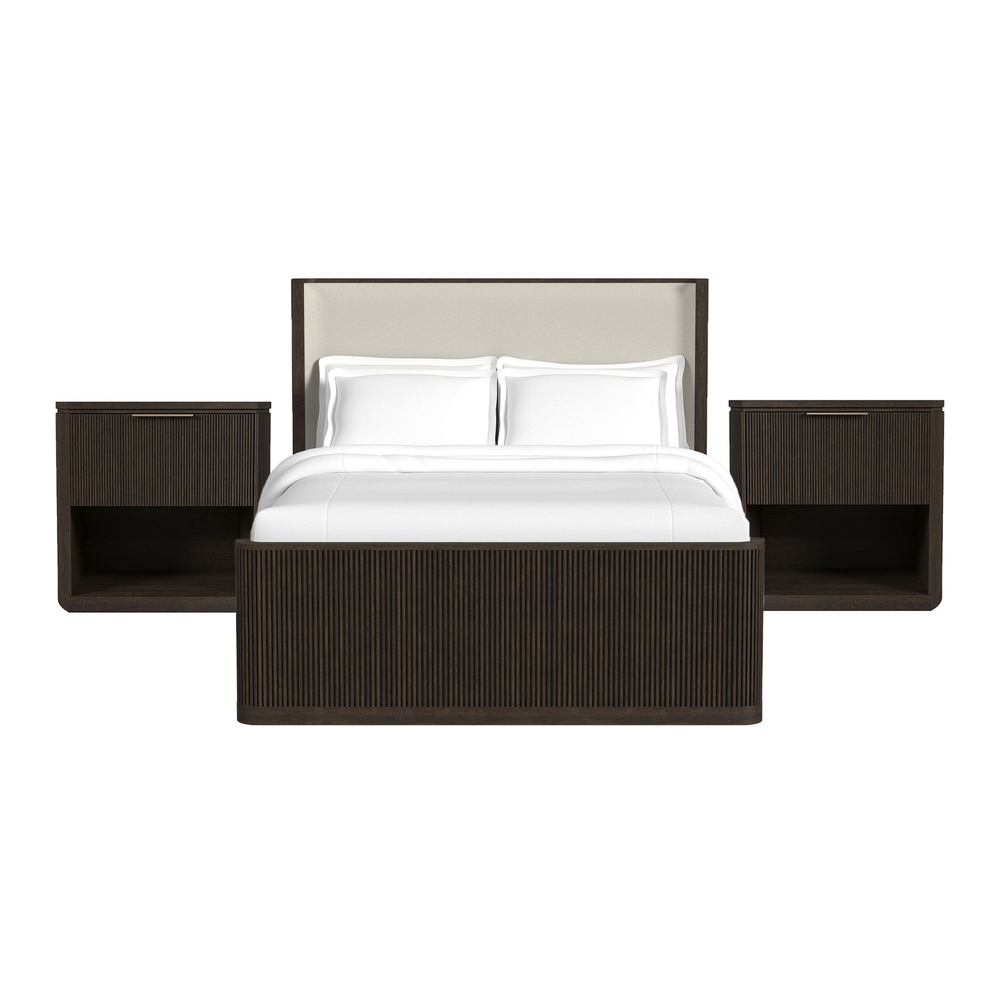 Sylvie - Queen Upholstered 3 Piece Bedroom Set With 2 Nightstands - Dark Brown