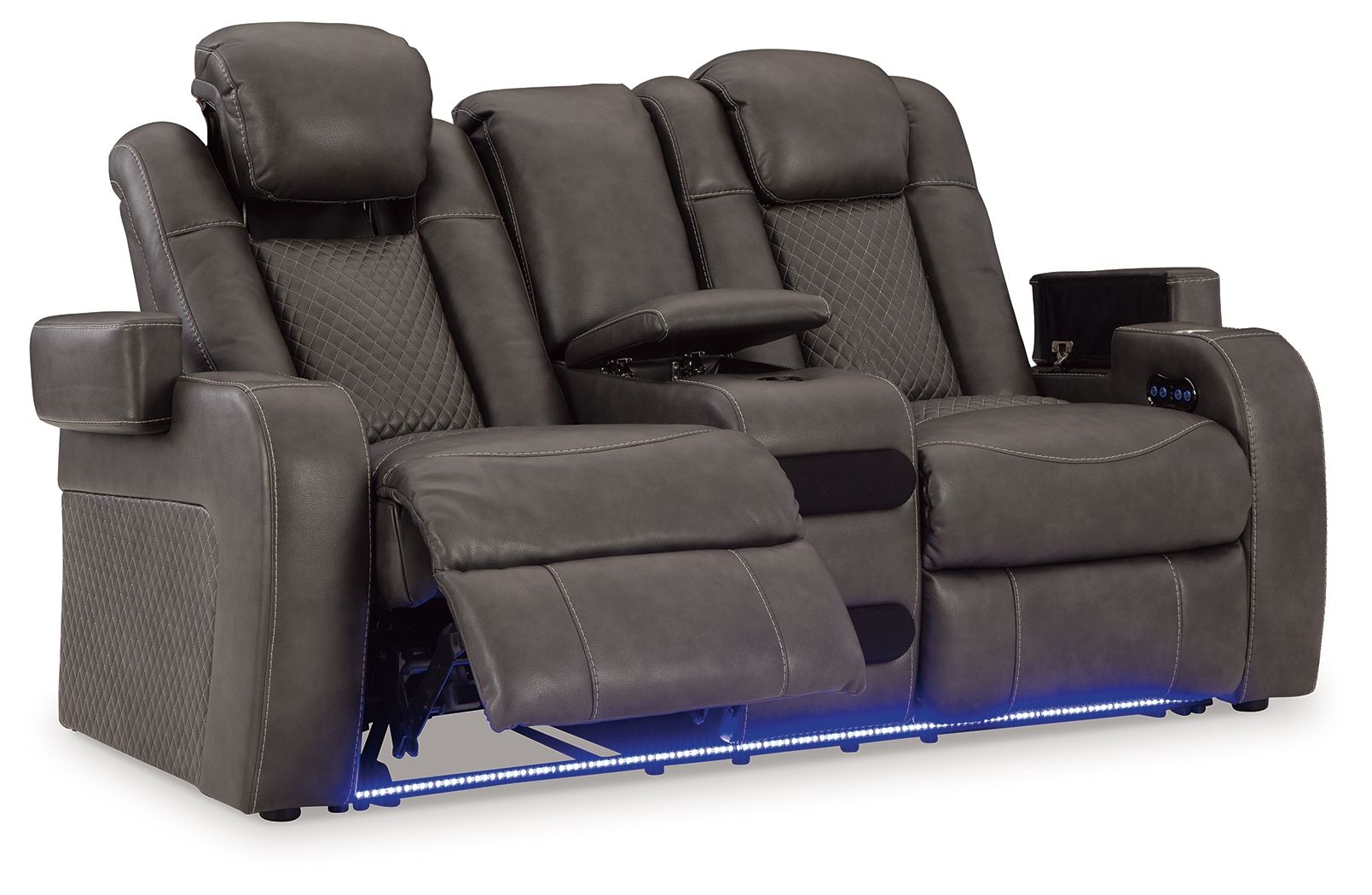 Ashley Furniture Fyne-Dyme - Power Reclining Loveseat with Console/Adj Hdrst - Shadow - Image 3