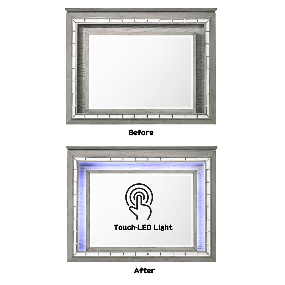 Antares - Mirror With LED - Light Gray Oak, gray, view 5