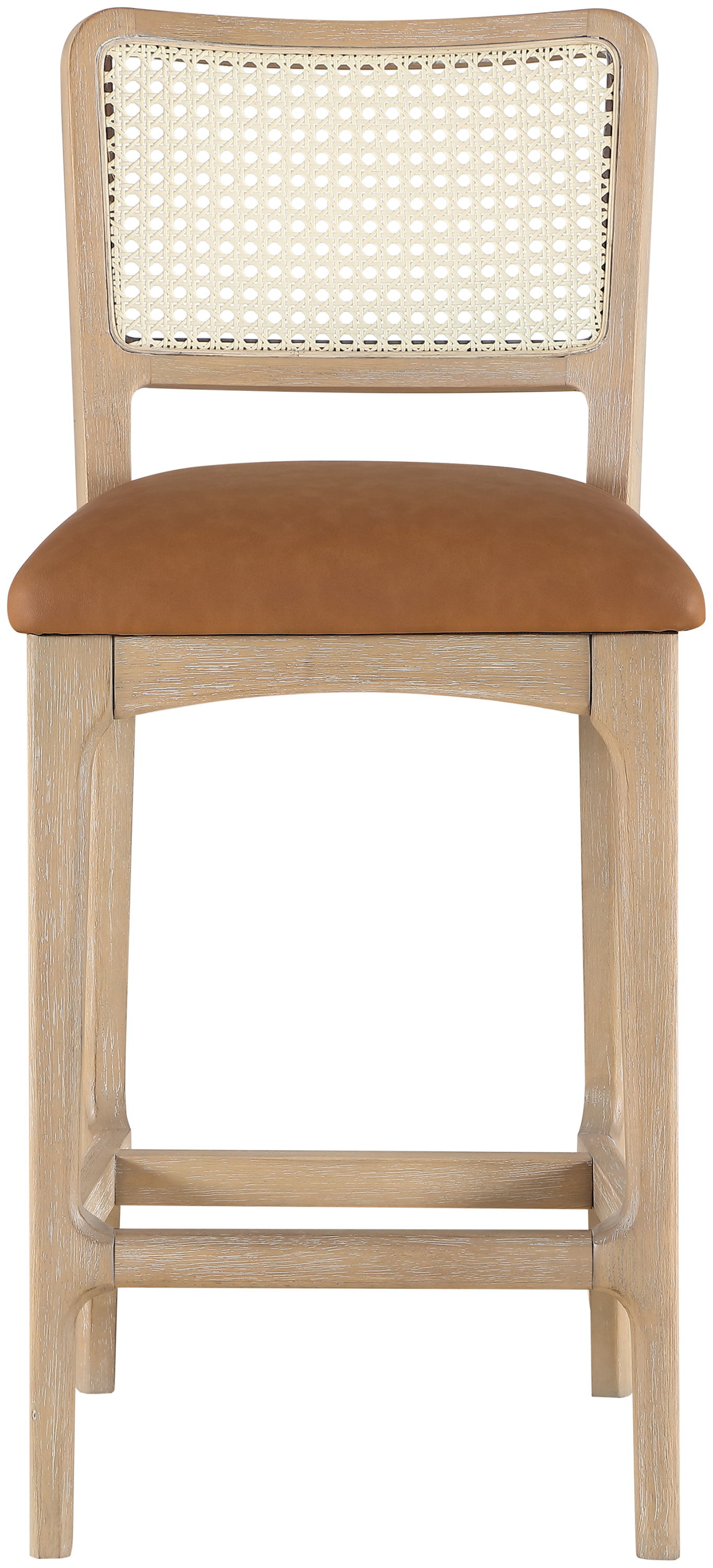 Atrium - Cane Back And Vegan Leather Upholstered Seat Counter Stool (Set of 2) - Cognac / Brushed Natural