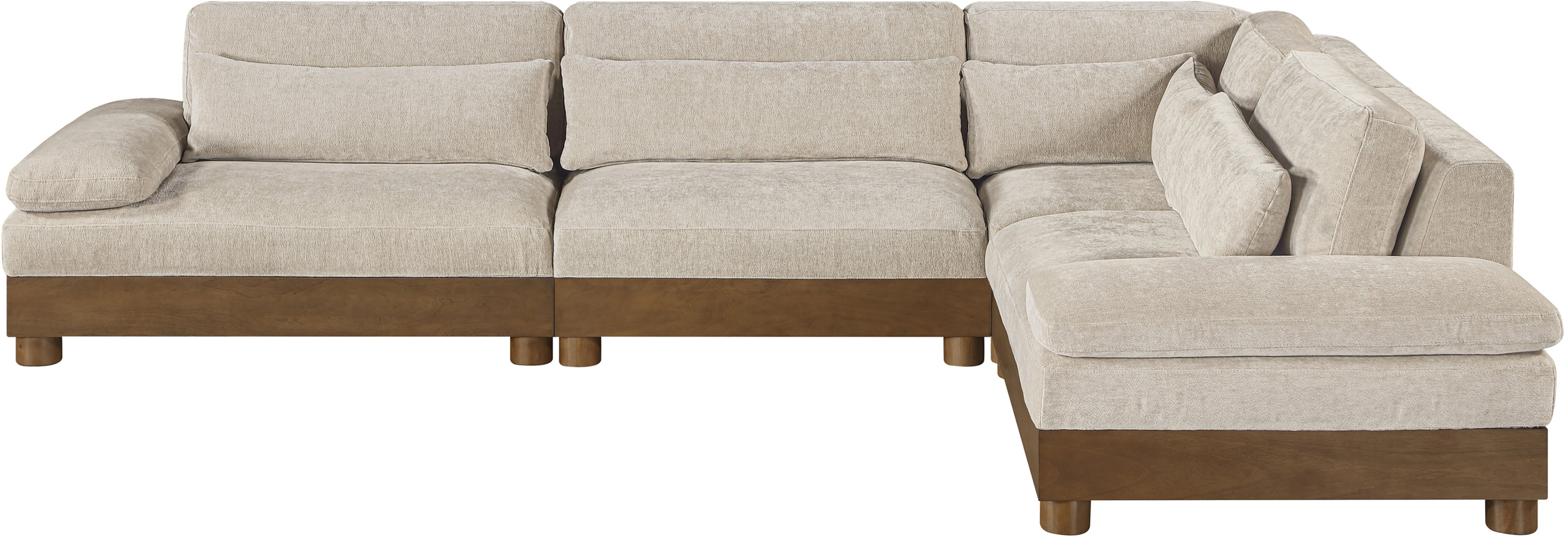 Turin - 127.75" Chenille Fabric Upholstered 4 Piece Modular Sectional - Taupe / Brown Walnut