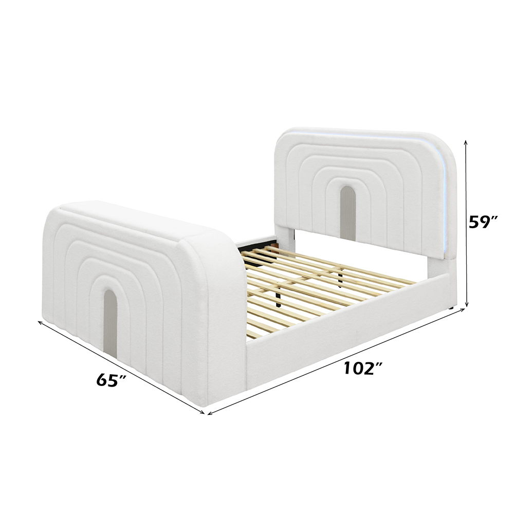 Shelyn - Queen Bed With LED, TV Cabinet, Fireplace & Bluetooth - White Teddy Sherpa & Chrome, white, view 5