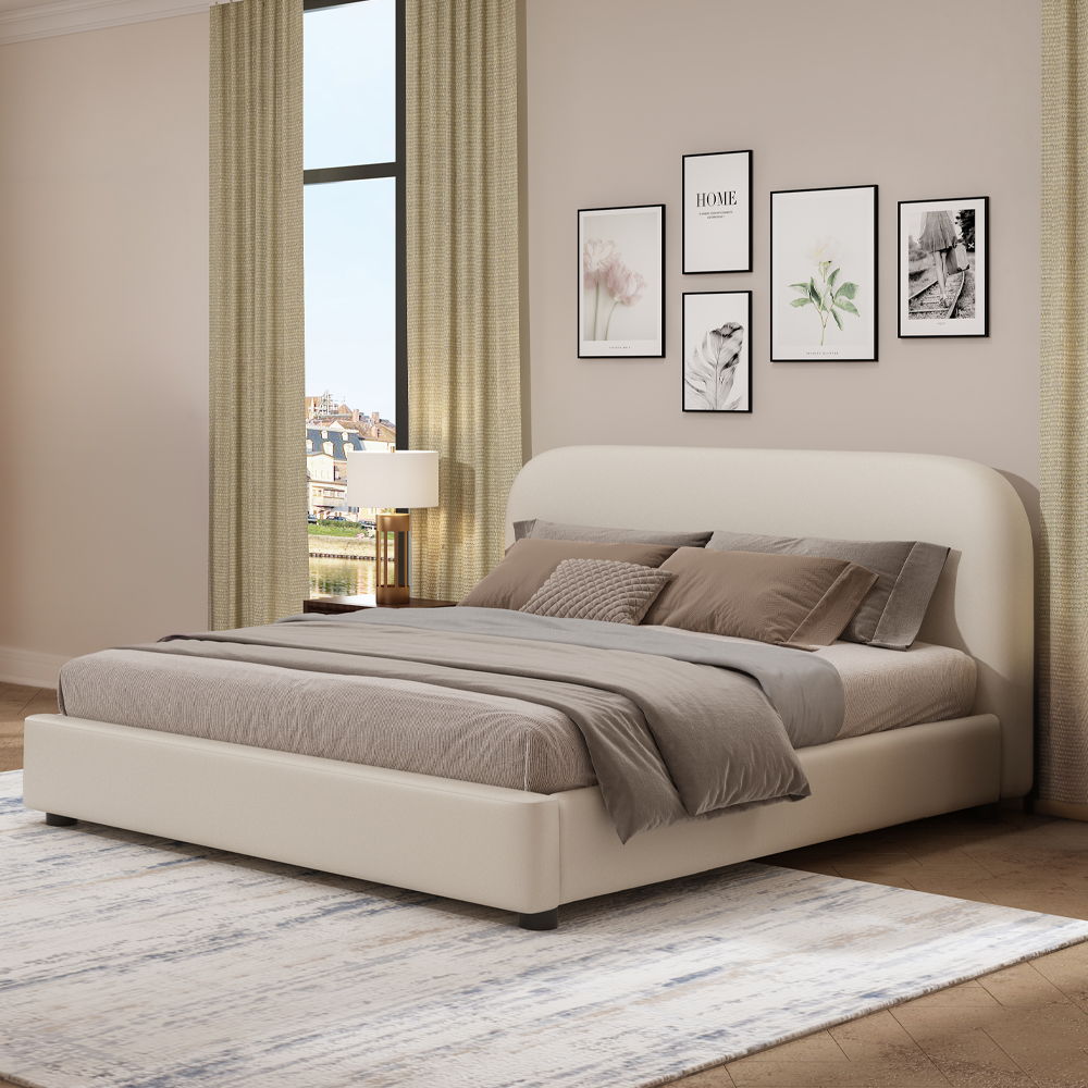 Arden - Queen Bed - Beige Fabric, beige