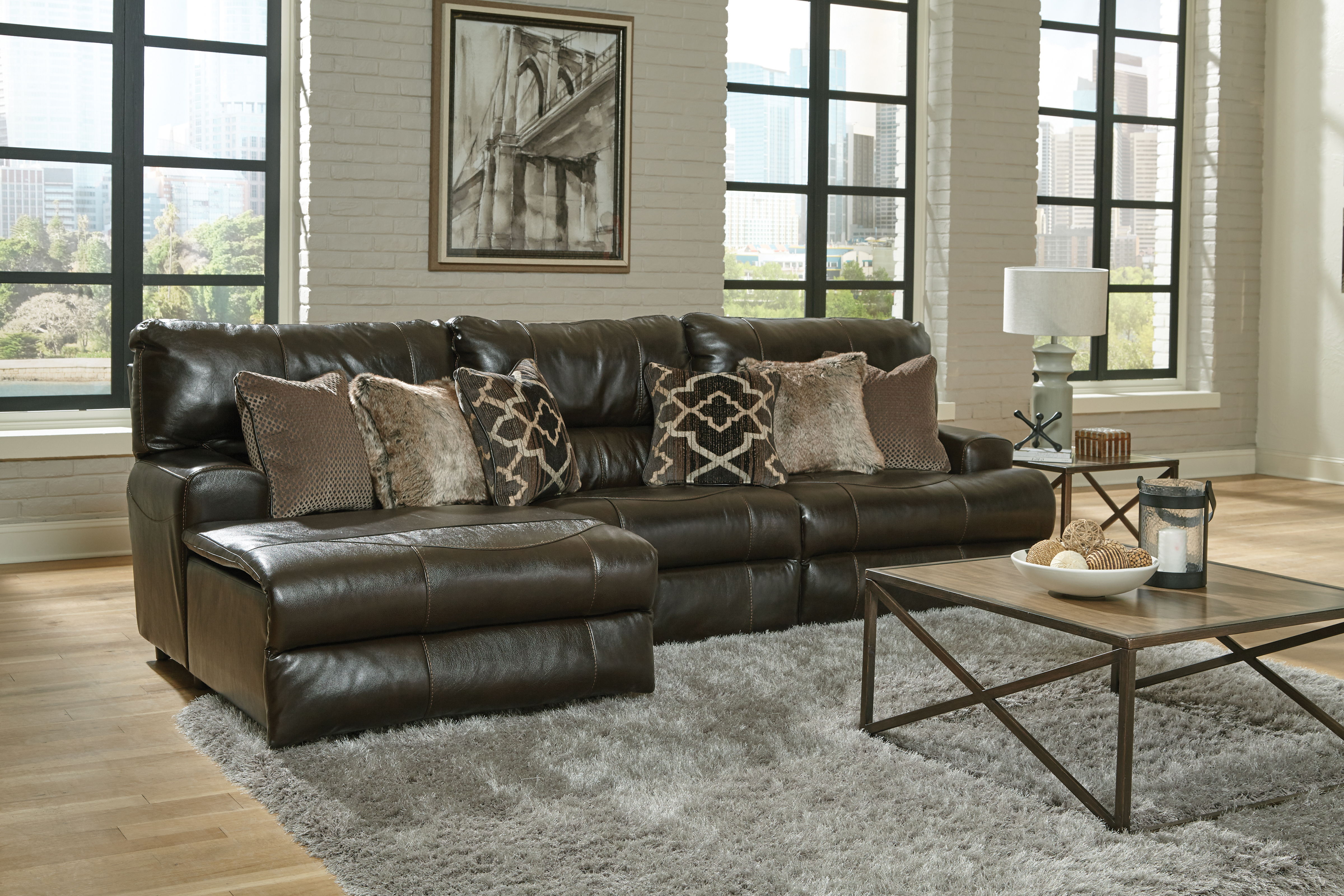 3 Pc · Italian Leather Match Manual Reclining Sofa / Chaise With 1 Reclining Seat And LSF Chaise