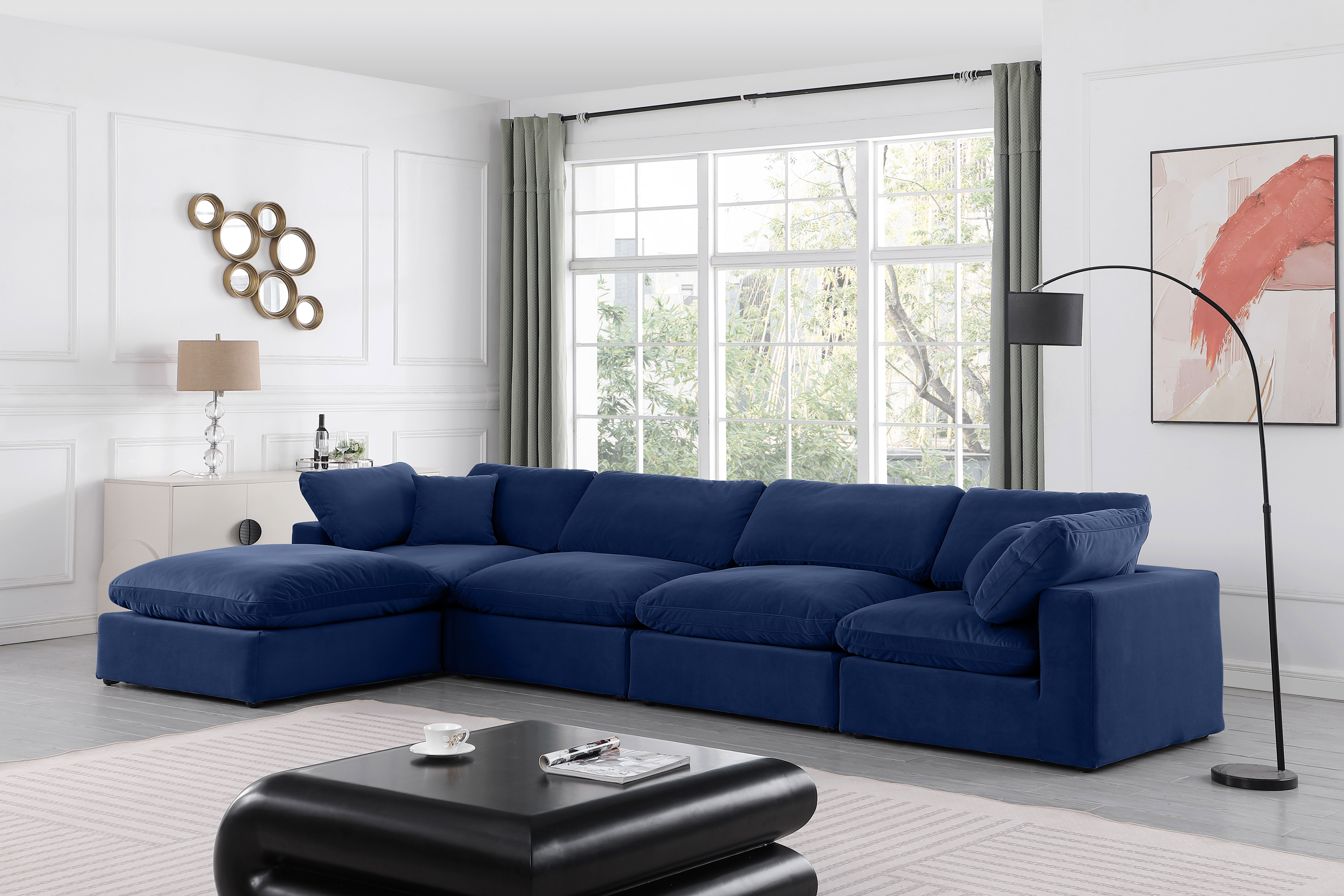 Comfy - 5 Piece Velvet Modular Sectional With Chaise - Navy