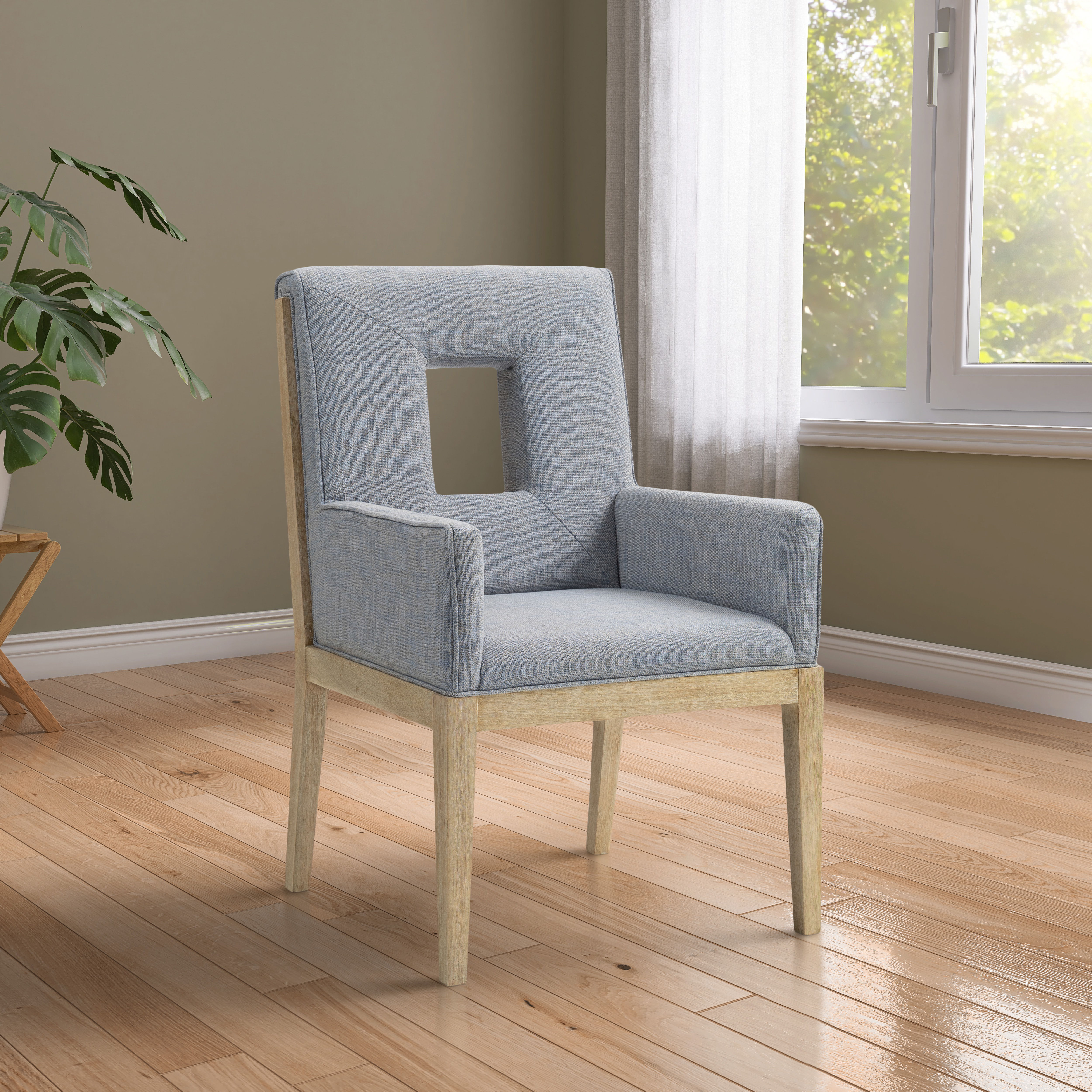 Gwendolyn - Dining Arm Chair With Natural Frame - Light Blue