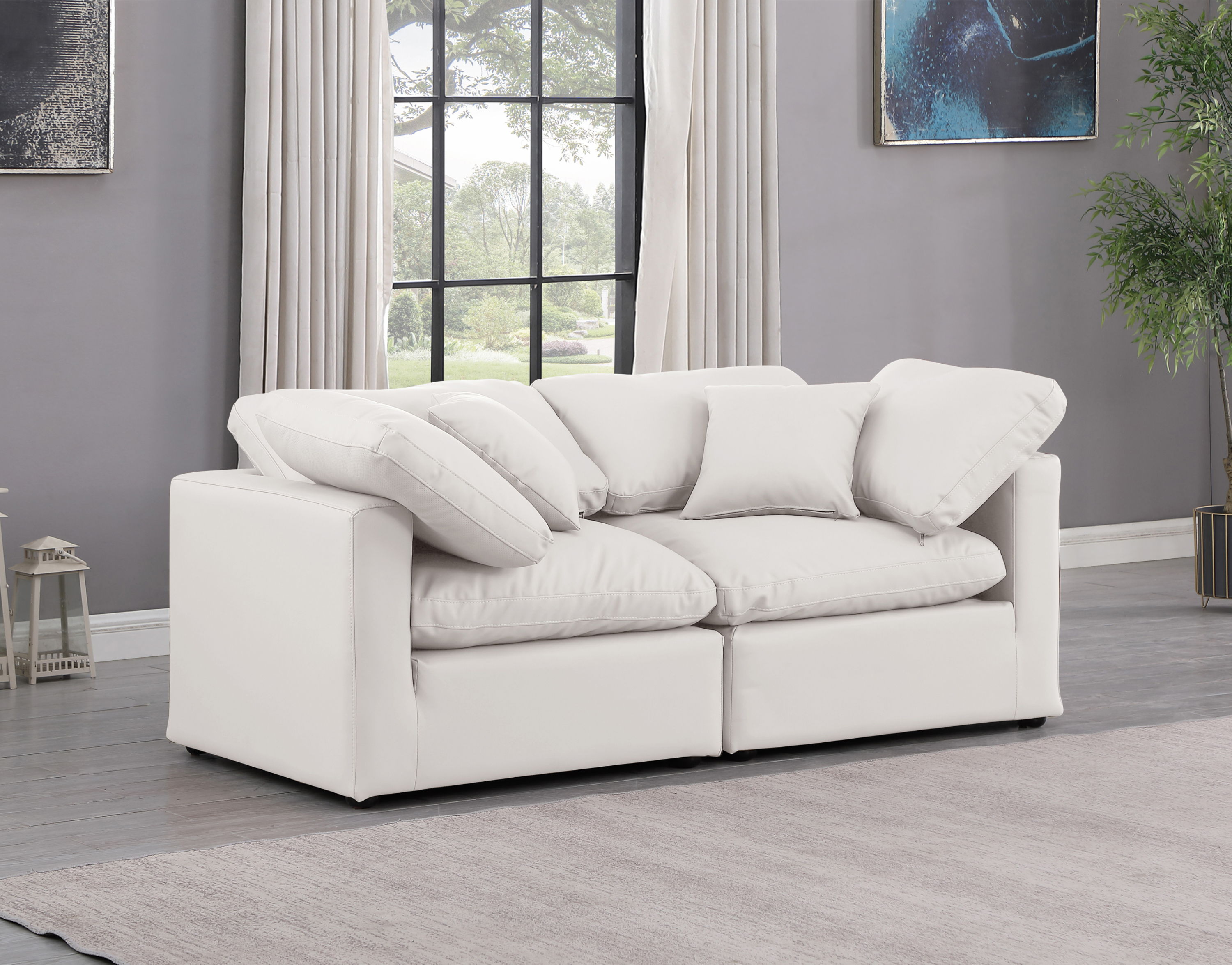 Indulge - Faux Leather 2 Piece Modular Sofa - Cream