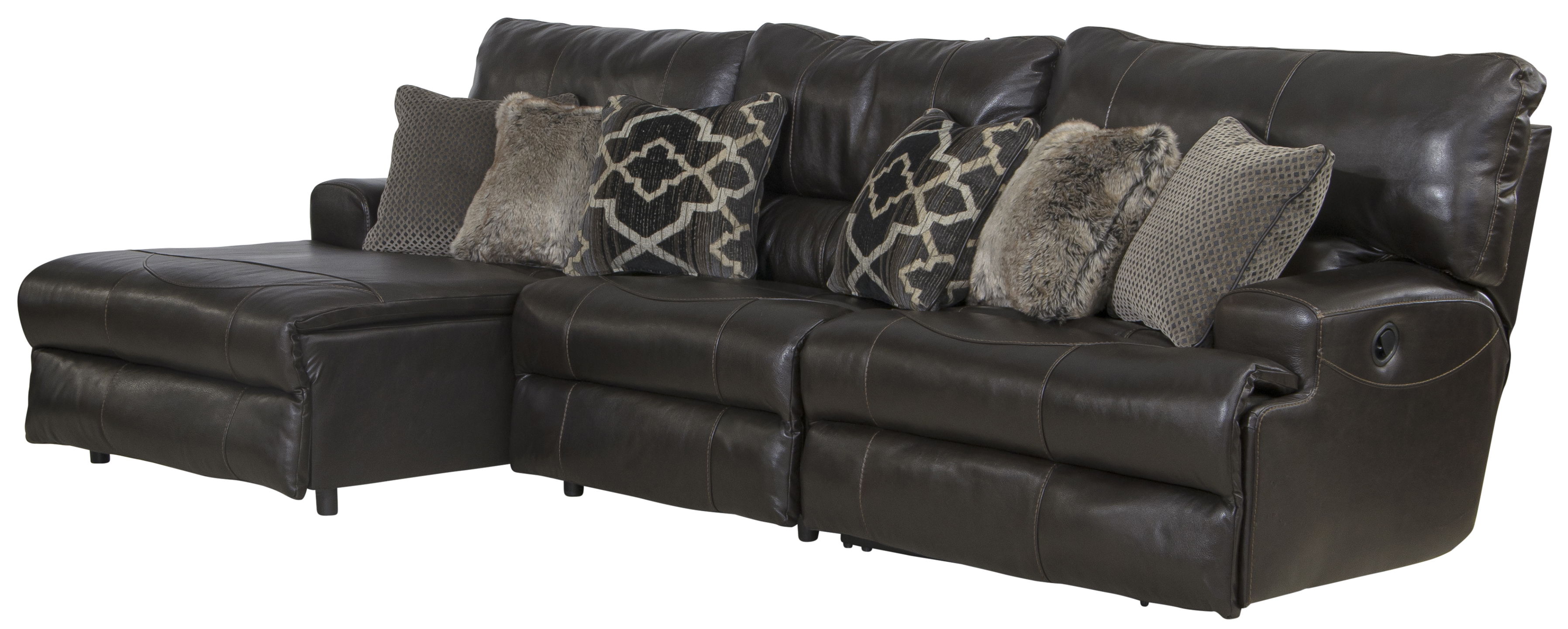 Como - 3 Piece Italian Leather Match Manual Reclining Sofa / Chaise With 1 Reclining Seat And LSF Chaise - Chocolate