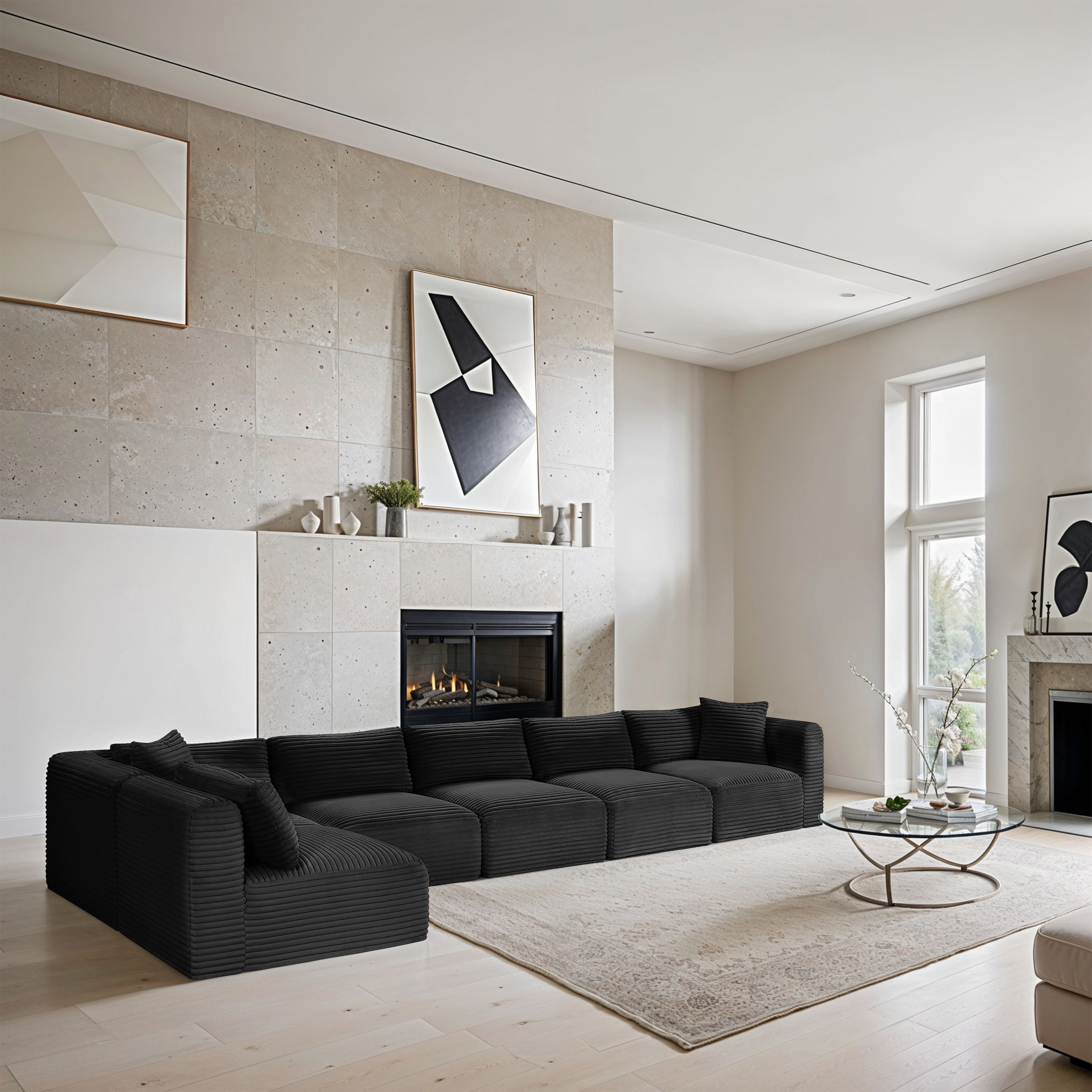 Shaggy - 6 Piece Modular Sectional - Black