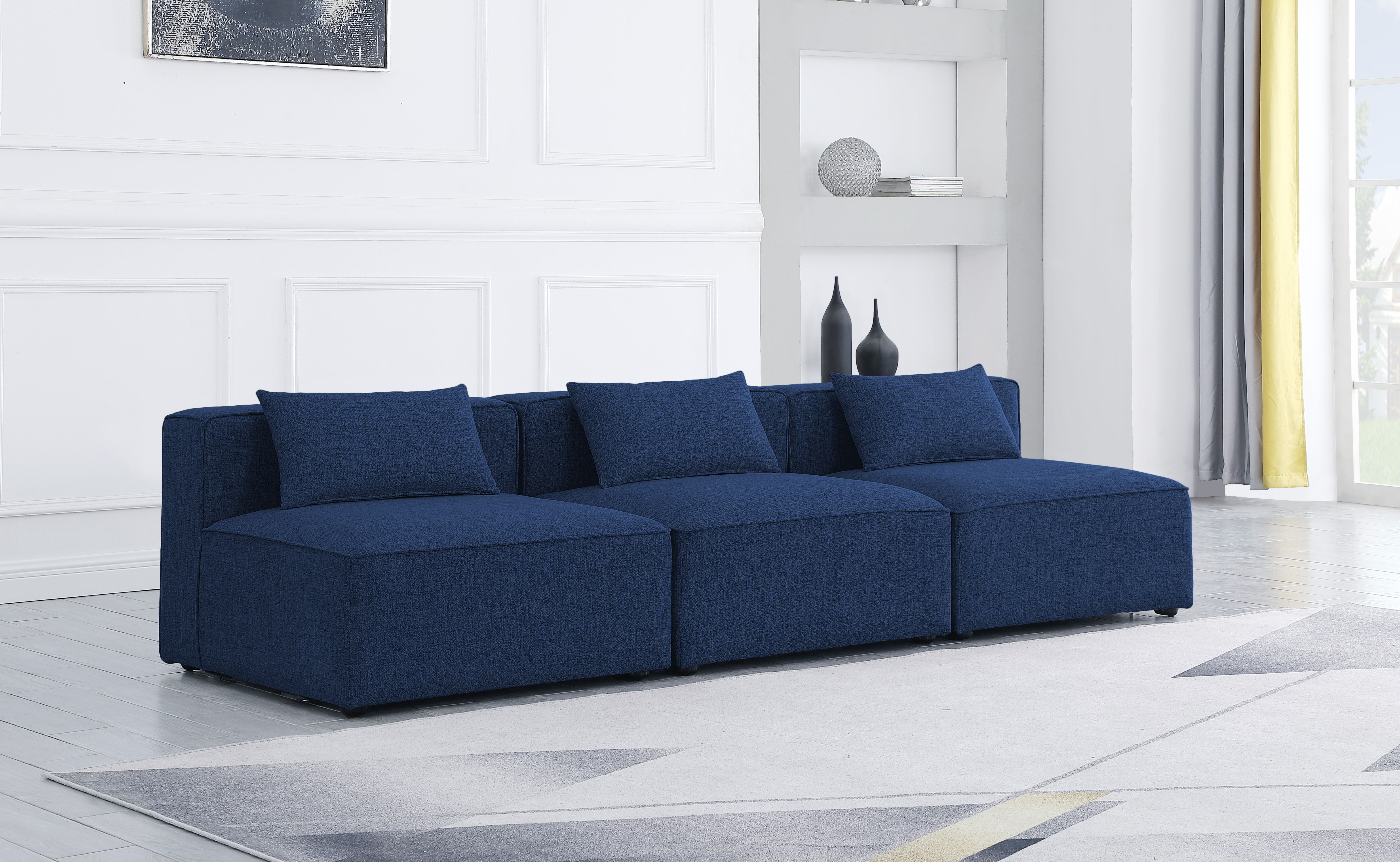 Cube - Linen Modular 3 Piece Armless Sofa - Navy