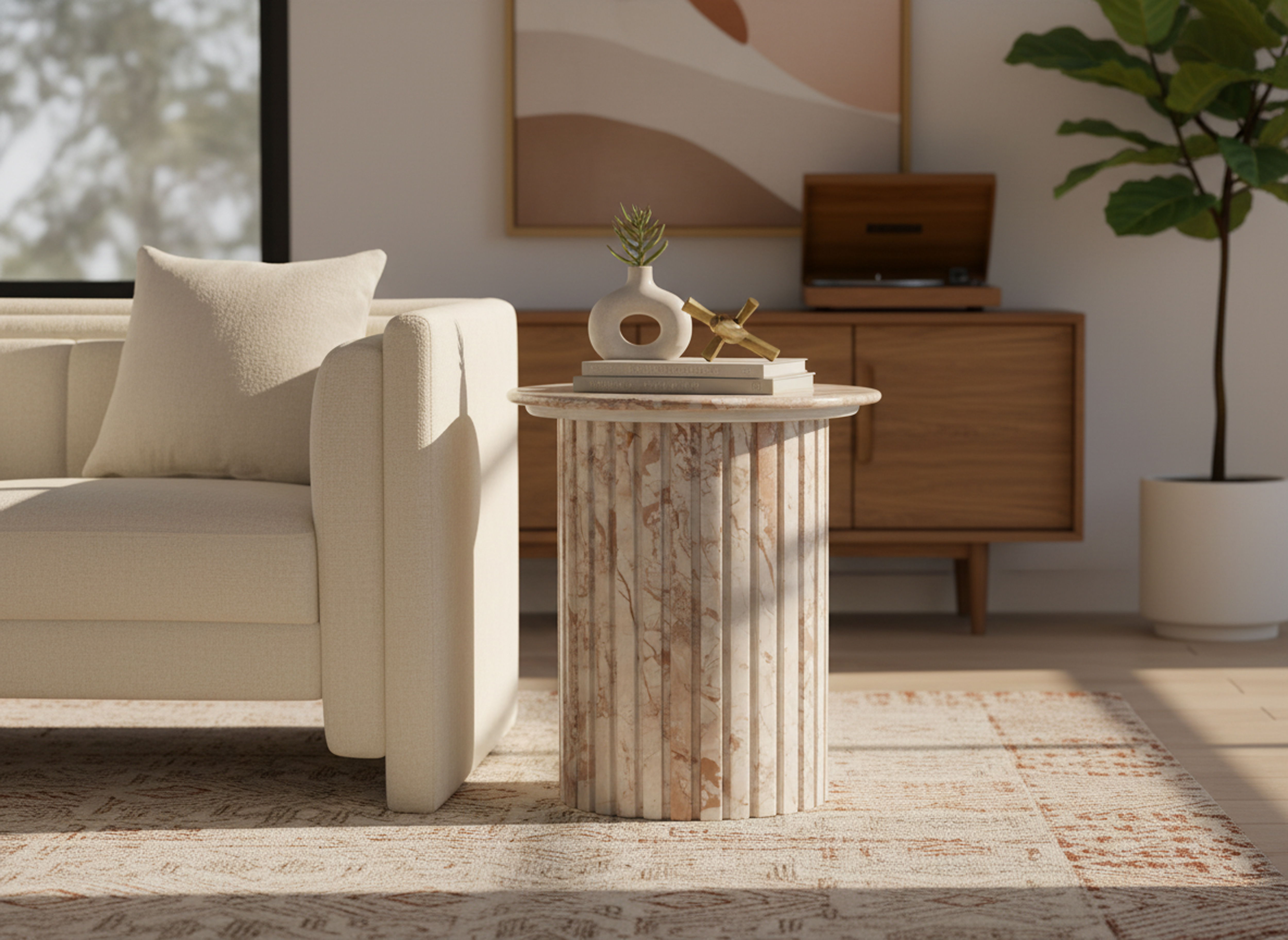 Genoa - Marble End Table - Cream