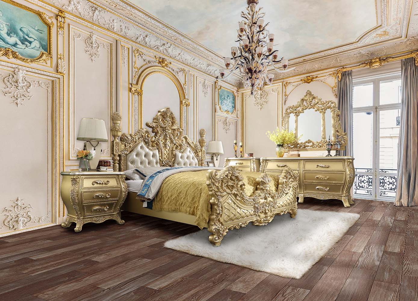 Cabriole - Eastern King Bed - Light Gold Synthetic Leather & Gold, gold, view 2