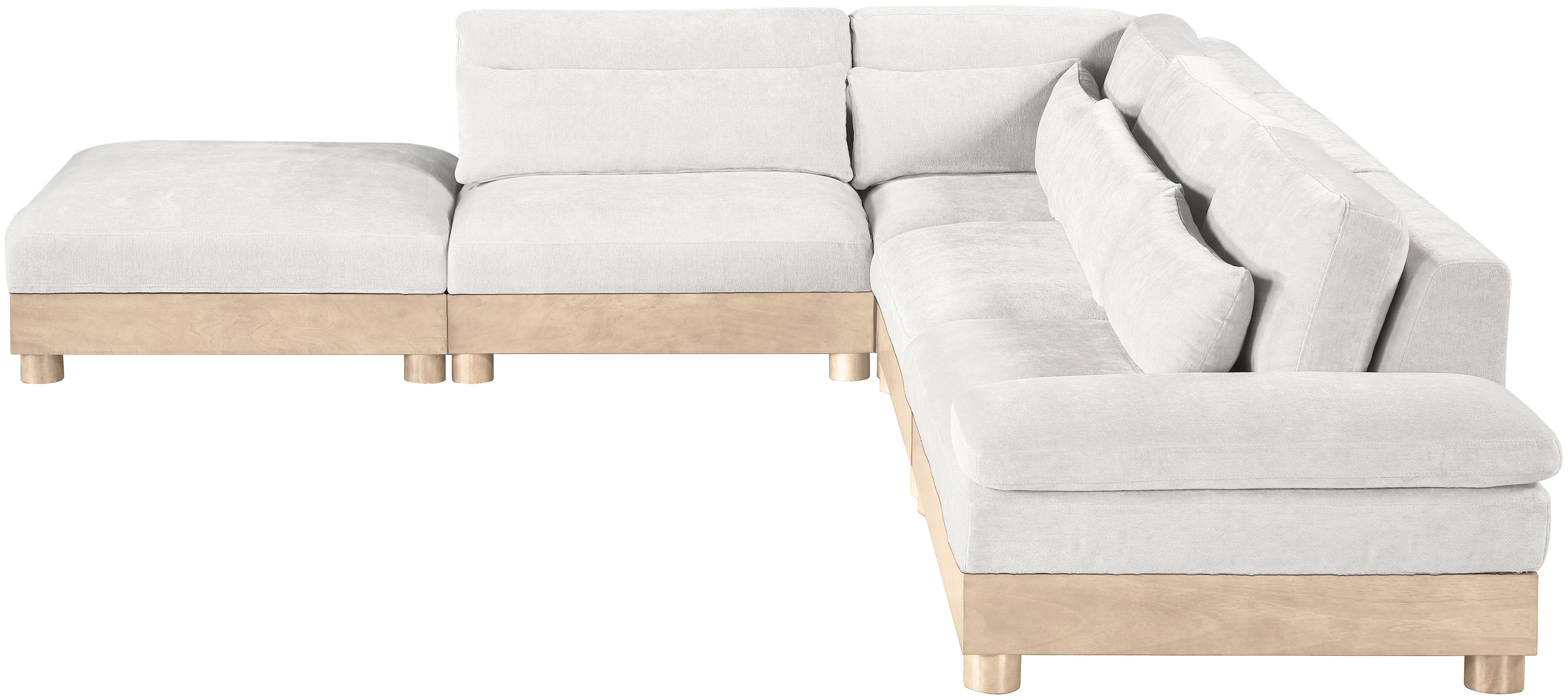 Turin - 127.75" Chenille Fabric Upholstered 5 Piece Modular Sectional - Cream / Natural Oak