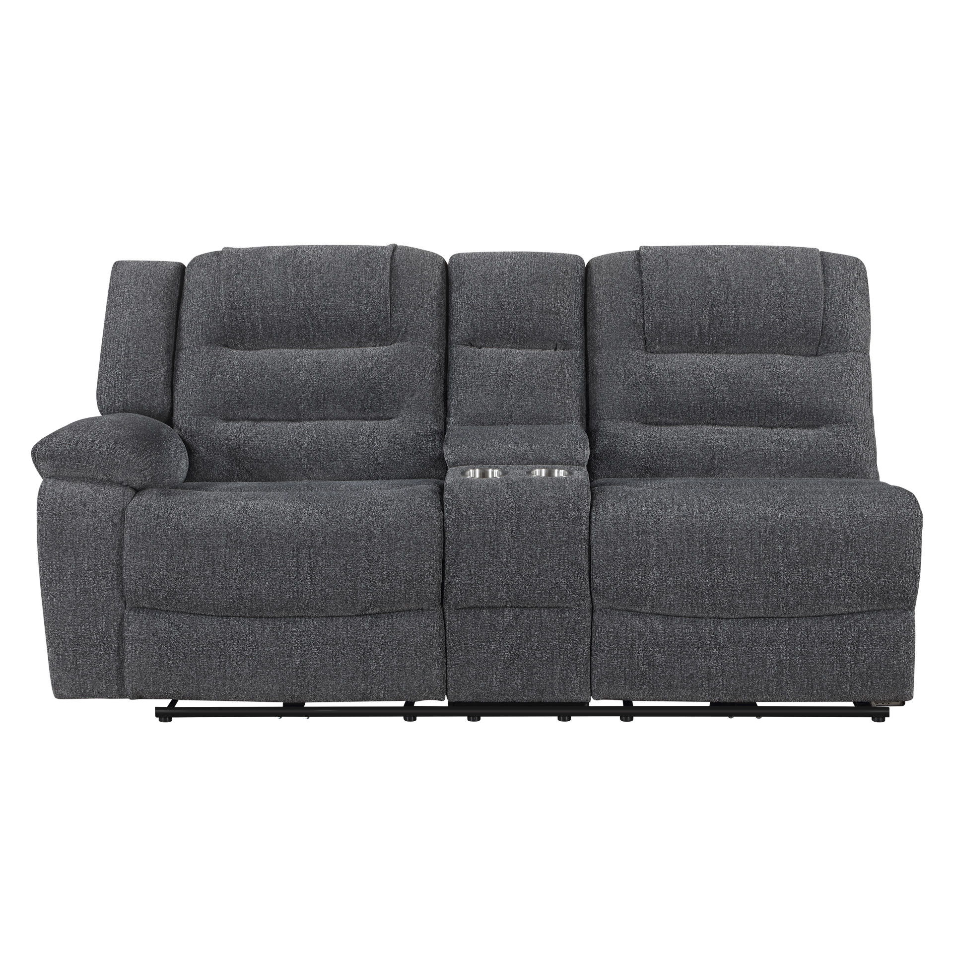Redondo - LAF Console Loveseat With 2 Recliners Power - Dark Gray