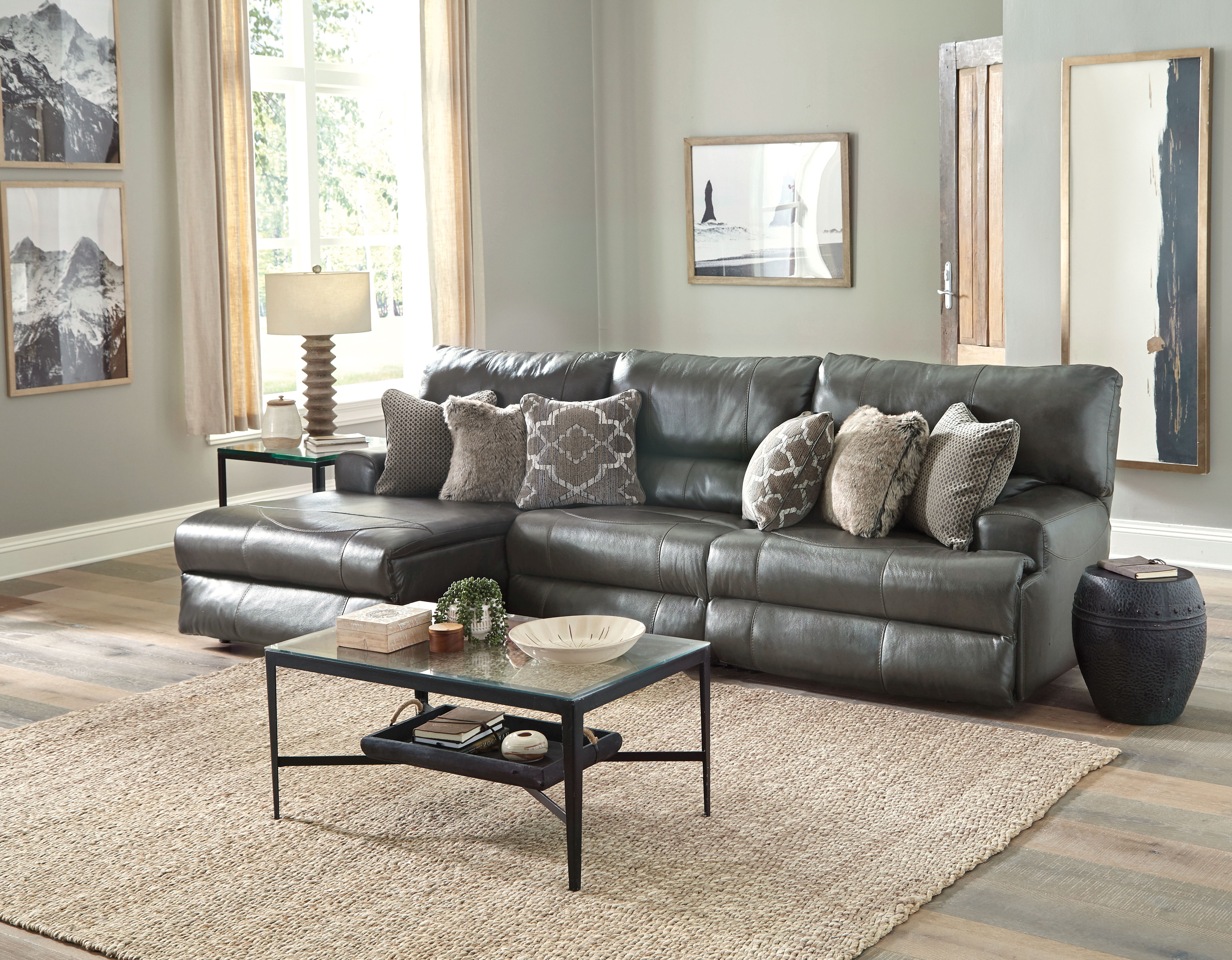 3 Pc · Italian Leather Match Power Reclining Sofa / Chaise With 1 Lay Flat Reclining Seat And LSF Chaise