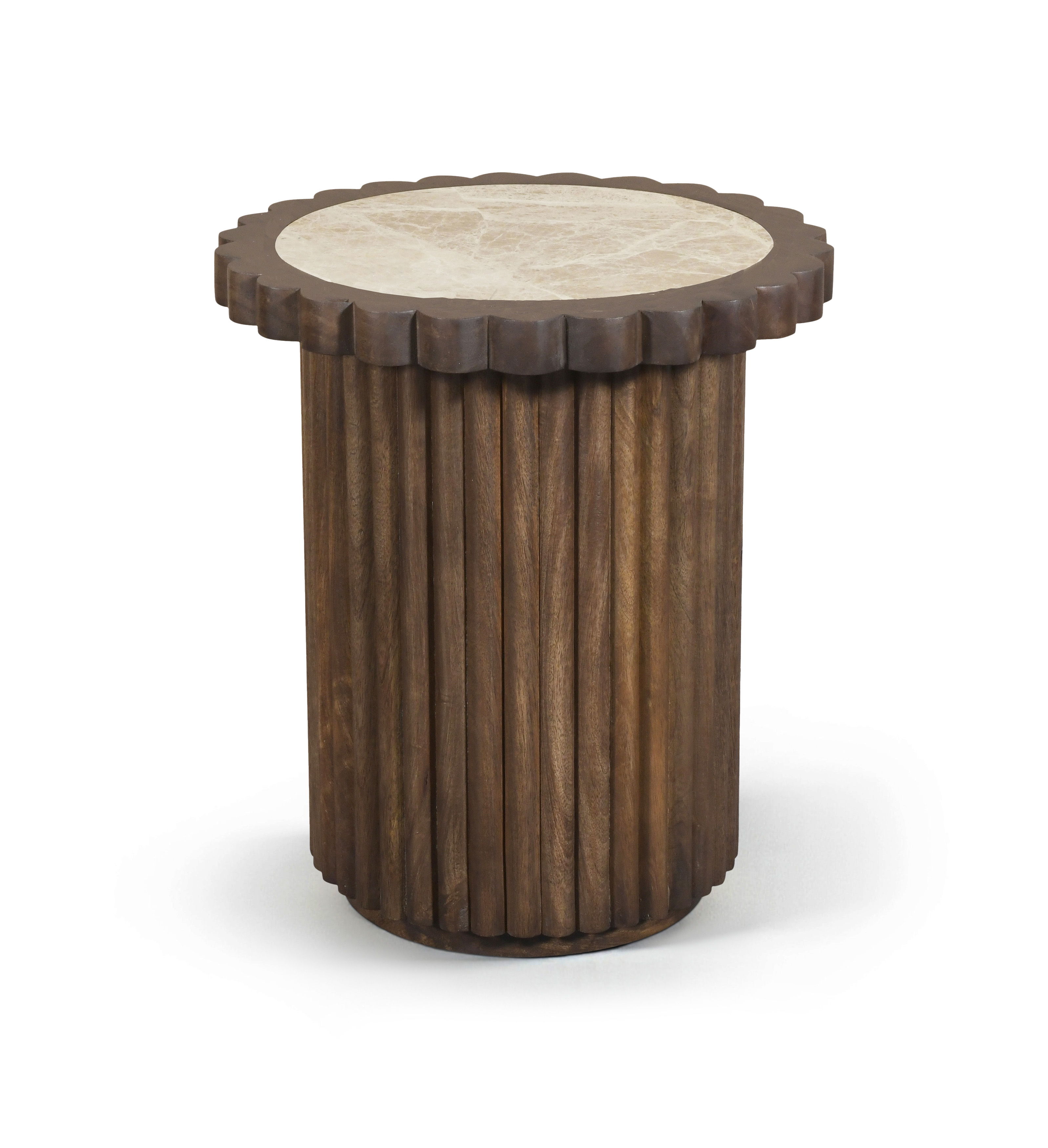 Elvira - Marble And Mango Wood End Table - Beige / Brown