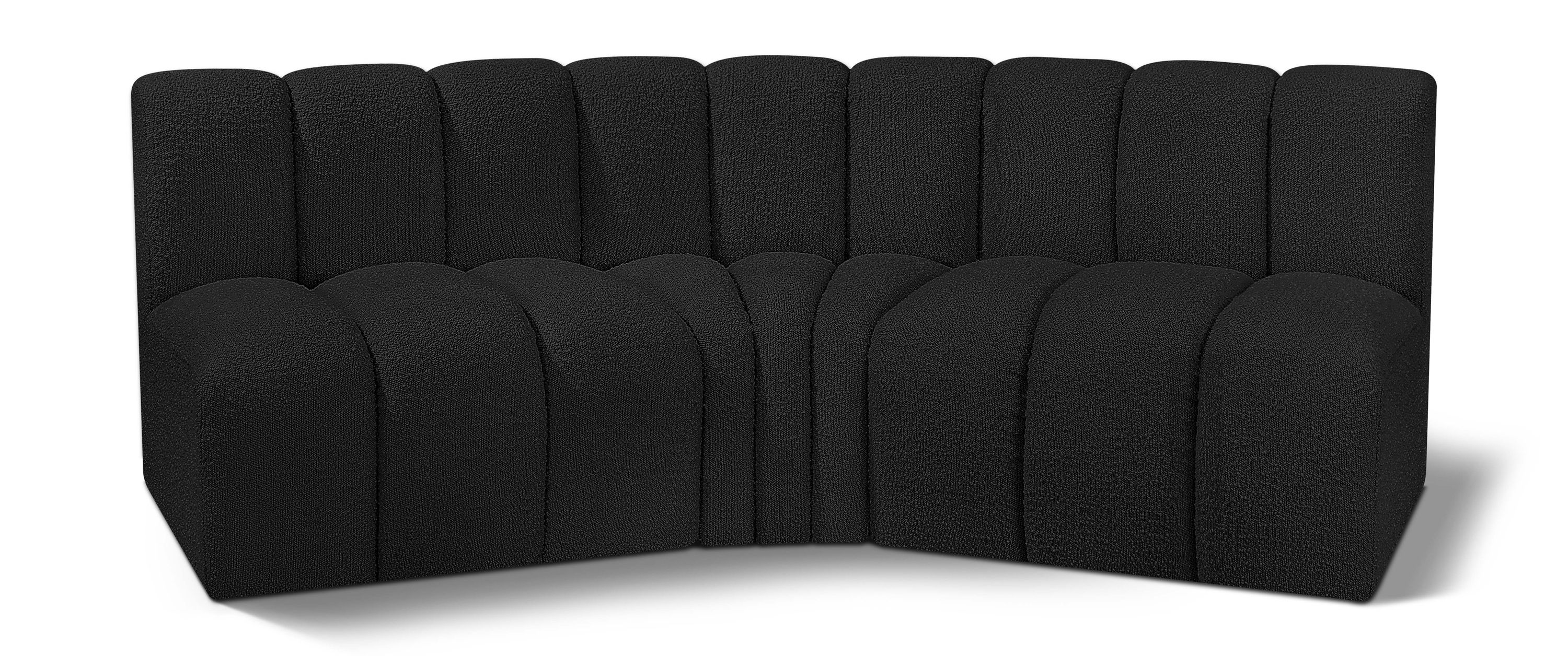 Arc - Boucle Fabric 3 Piece Modular Corner Sofa - Black