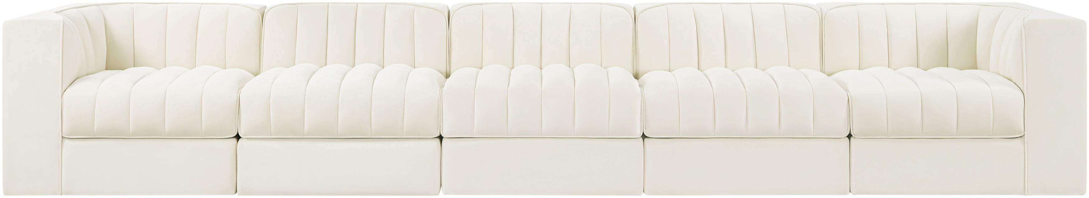 Rummi - Velvet Performance Fabric Upholstered 5 Piece Modular Sofa - Cream