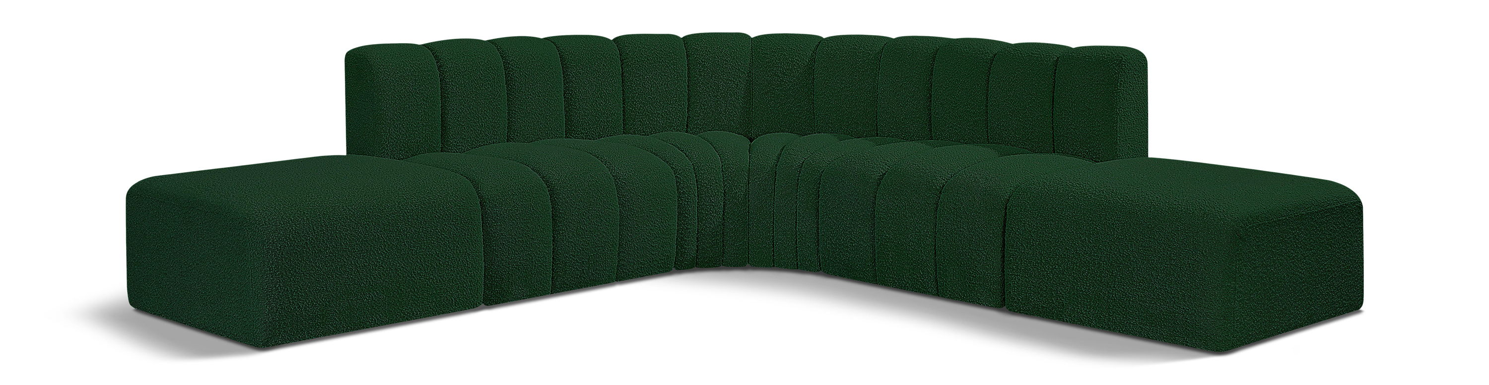 Arc - Boucle Fabric 6 Piece Corner Modular Sofa - Green