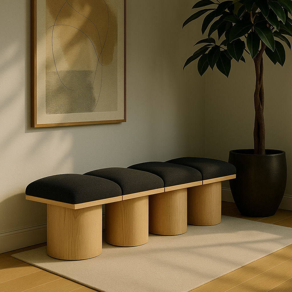 Pavilion - 62" 4 Piece Modular Bench With Natural Base - Black