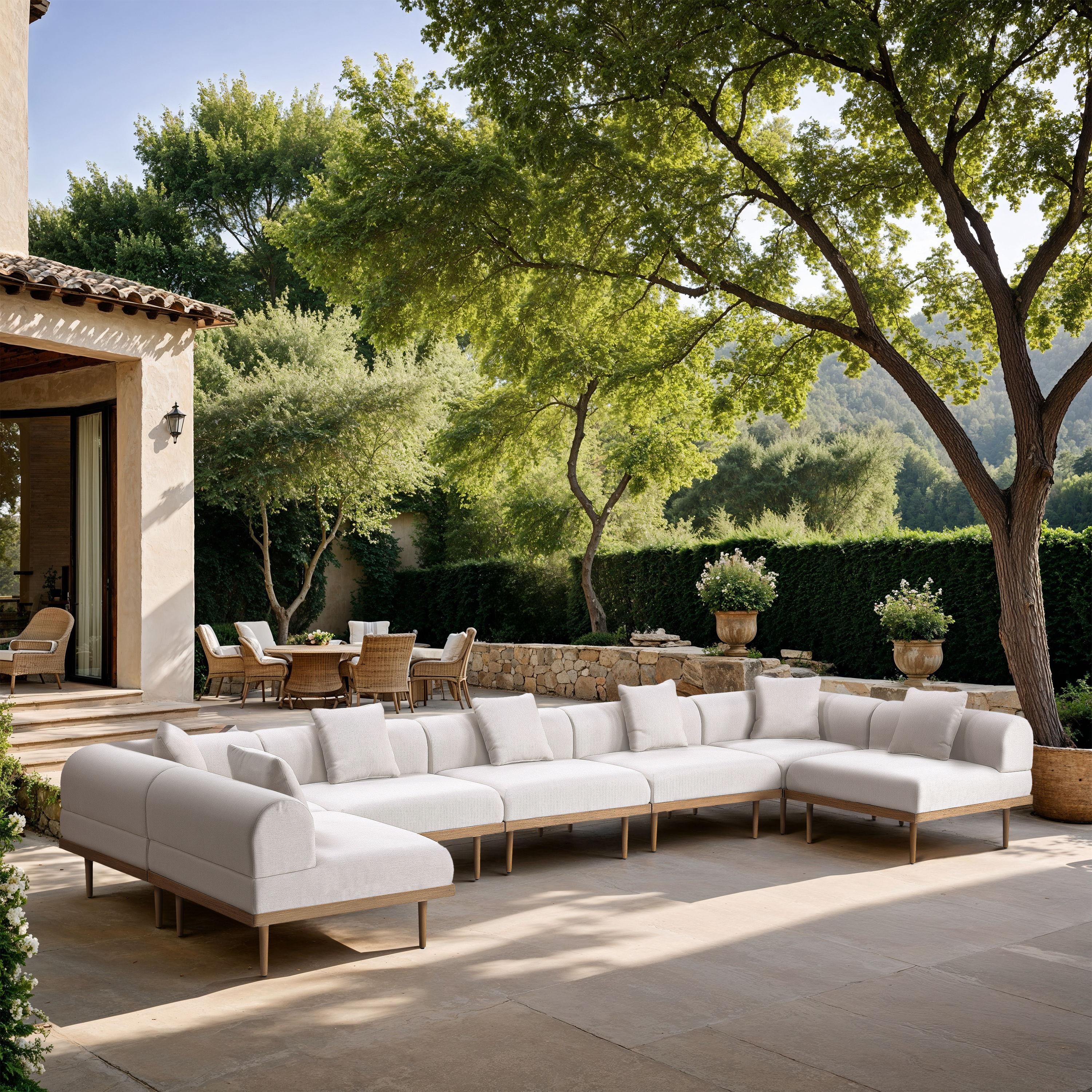 Laguna - 7 Piece Resilient Water Resistant Fabric 177.5" Upholstered Outdoor Patio Modular Sectional - Cream