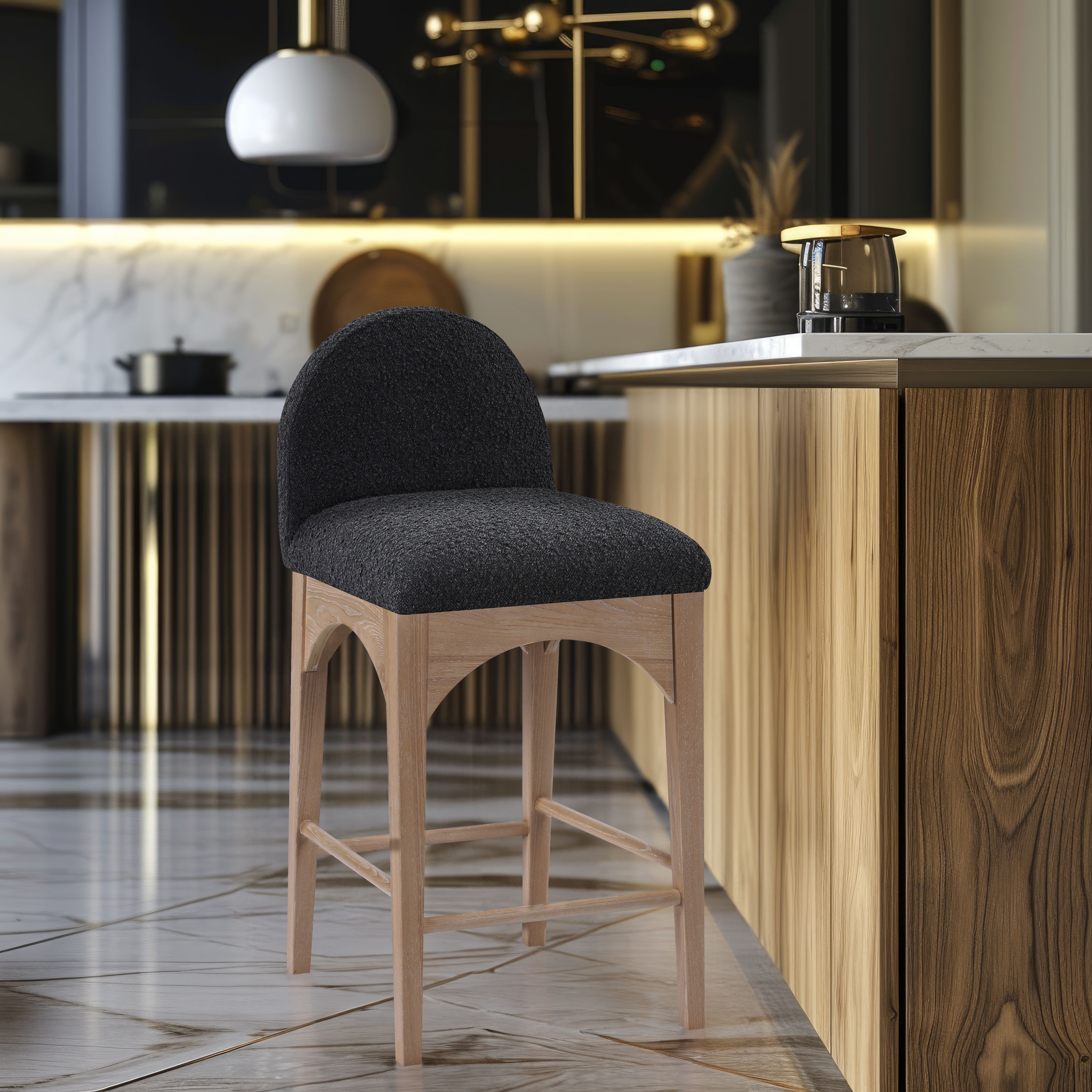 Waldorf - Boucle Stool With Natural Legs - Black