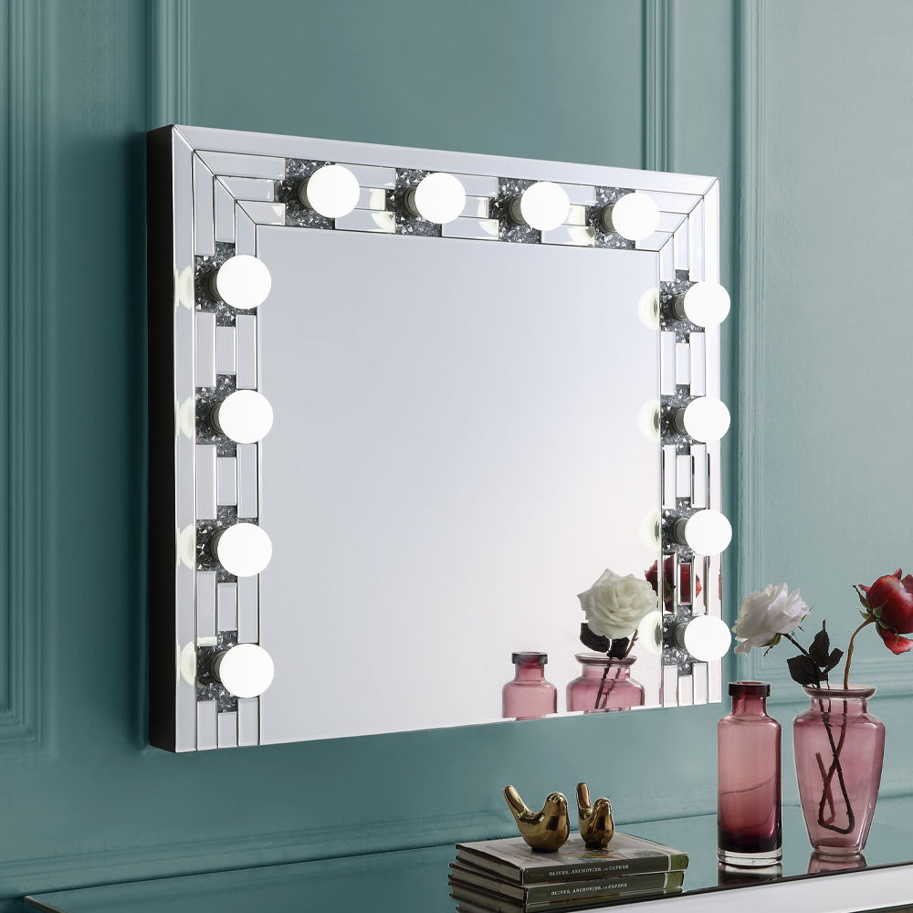 Noralie - Accent Mirror - Faux Diamonds & Mirrored, silver