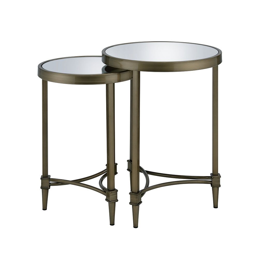 Aditya - Nesting Table - Mirrored & Antique Brass, gold, view 2
