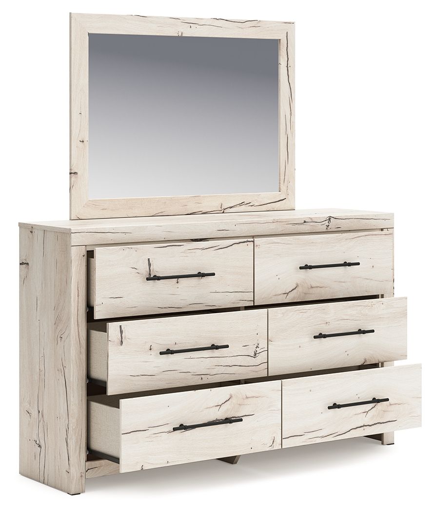 Lawroy - 9 Pc. - Dresser, Mirror, Chest, King Panel Bed With Storage Footboard, 2 Nightstands - Light Natural
